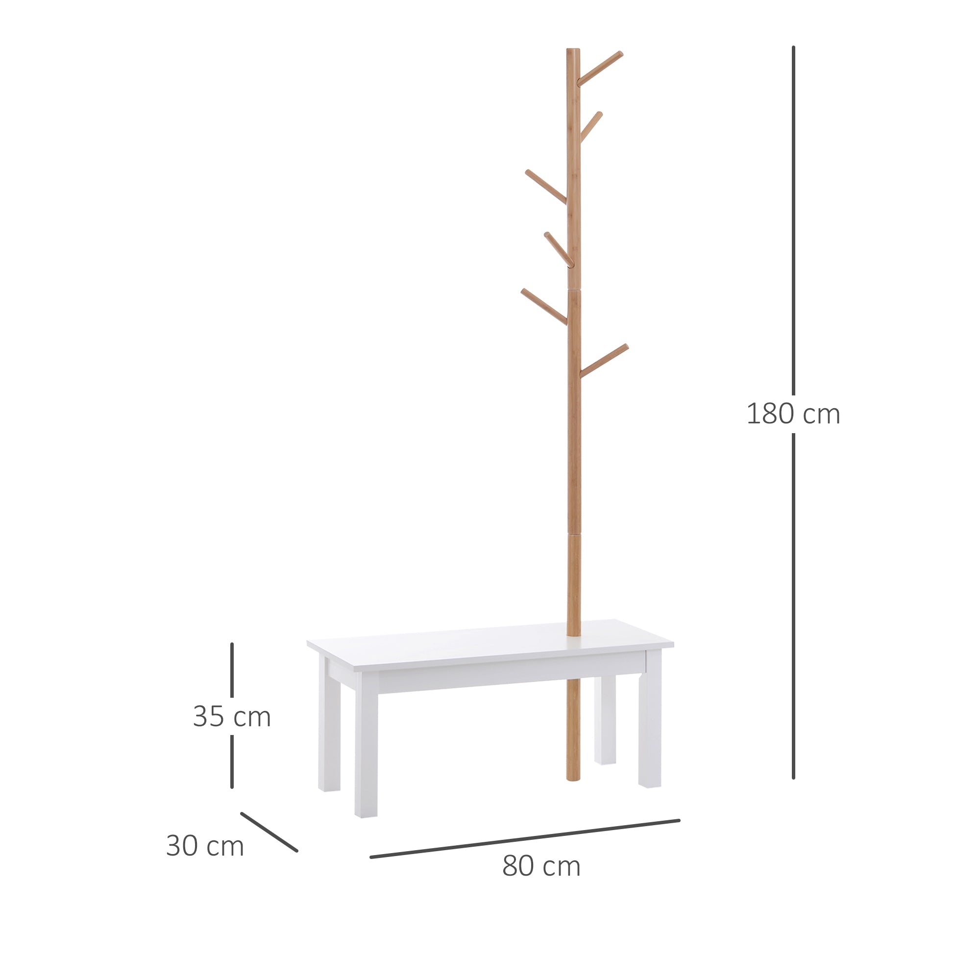 EasyComfort kapstok met bank bamboe wit/hout 80x30x180 cm