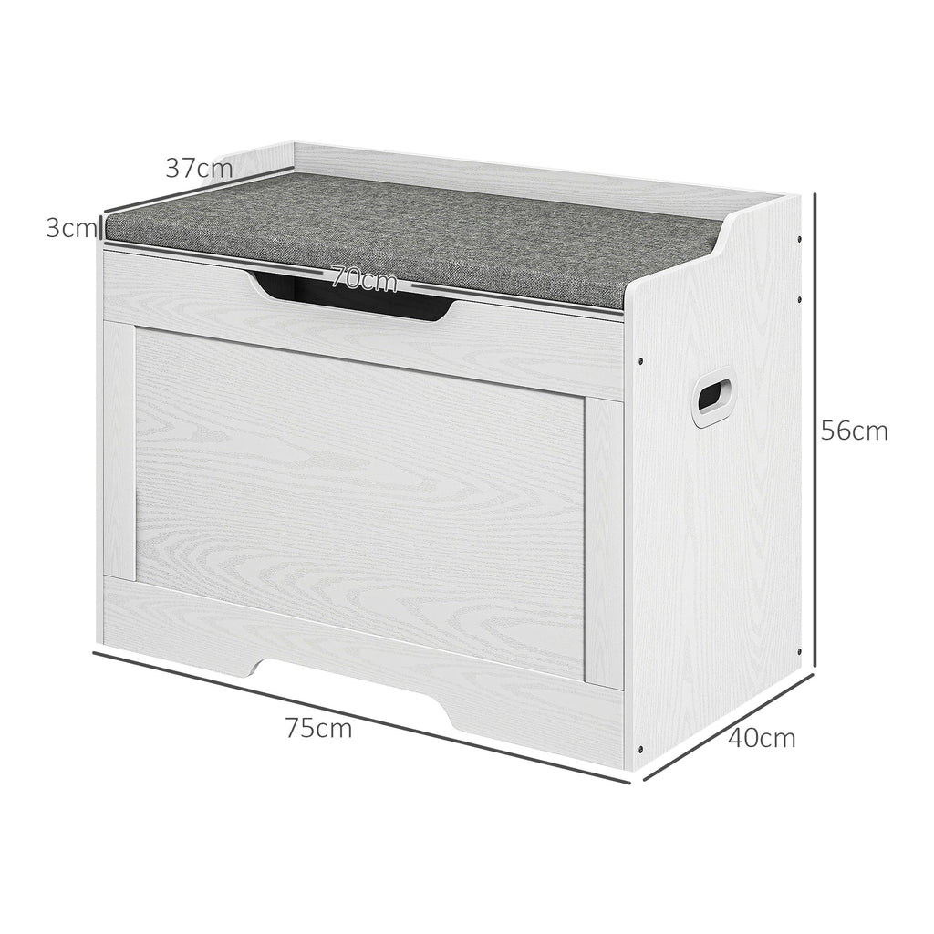EasyComfort Panca Contenitore da 103L Multifunzione in Legno with Cuscino in Tessuto, 75x40x56cm, white