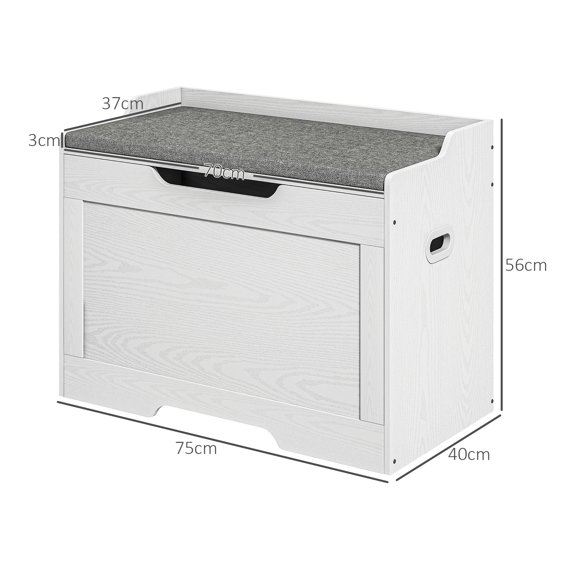 EasyComfort Panca Contenitore da 103L Multifunzione in Legno with Cuscino in Tessuto, 75x40x56cm, white