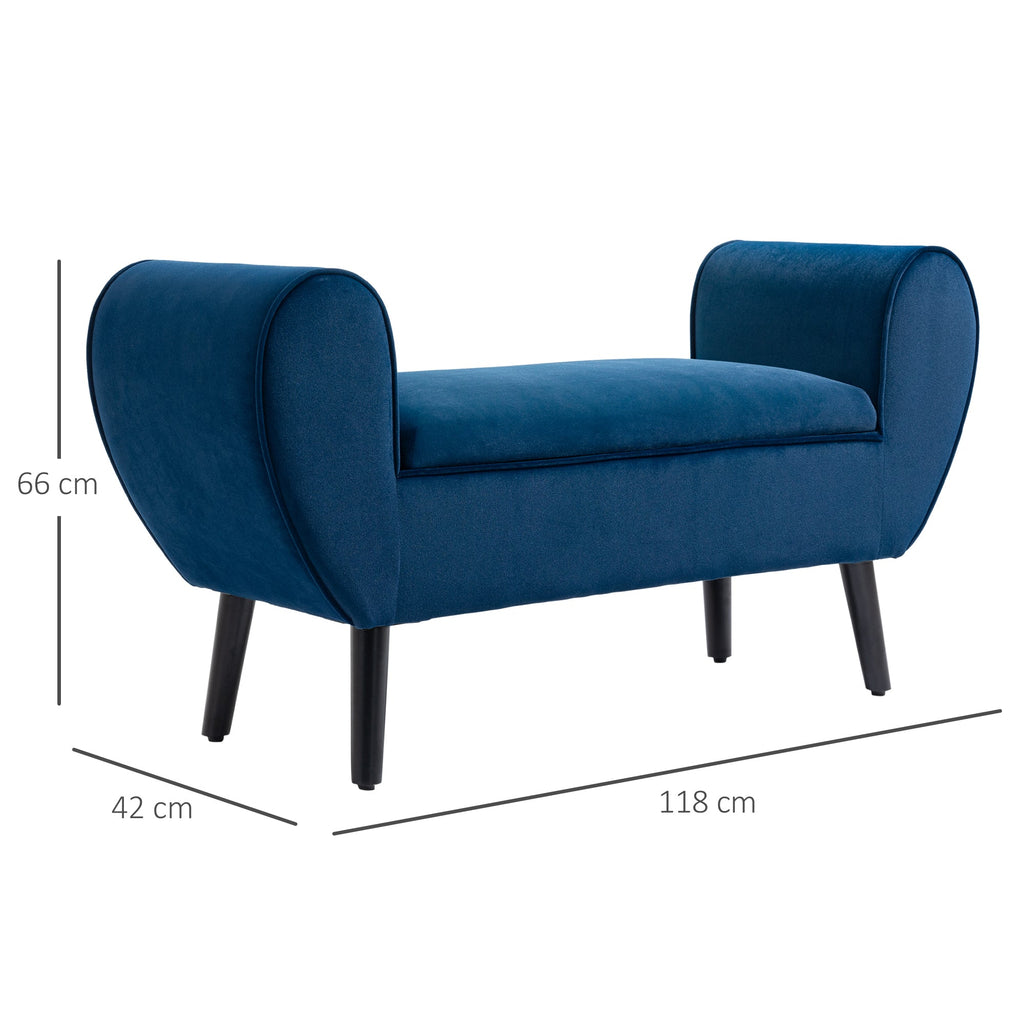 Easycomfort Panca Contenitore Imbottita per Interno in Tessuto Vellutato with Braccioli, 118x42x66cm - Blu