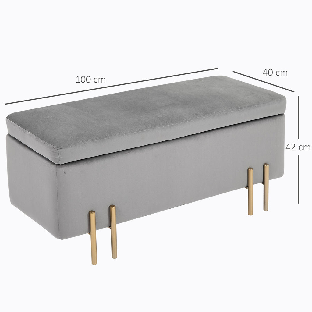 Easycomfort Panca Contenitore Imbottita per Soggiorno e Camera da Letto, 100 x 40 x 42 cm, Grigio