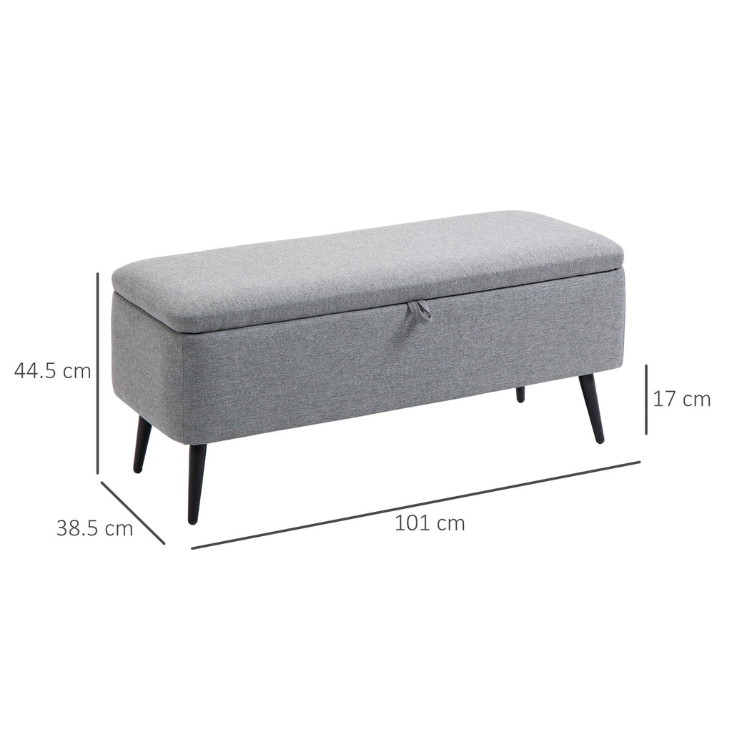 EasyComfort Panca Contenitore in Tessuto Effetto Velluto, per Camera, Soggiorno e Ingresso, 101x38.5x44.5 cm, Grigio