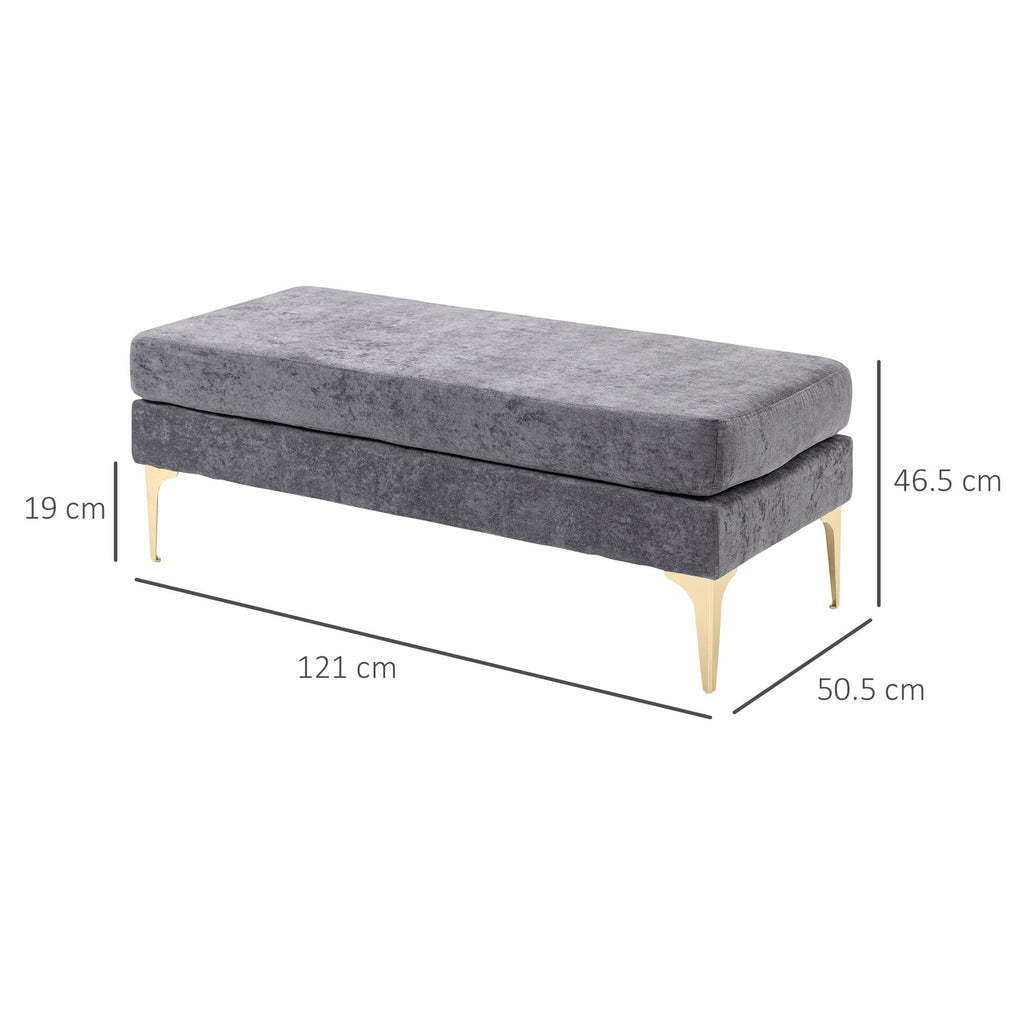 EasyComfort Panca Fondo Letto a 2 Strati in Tessuto Effetto Velluto e Acciaio, 121x50.5x46.5 cm, Grigio Scuro e Oro
