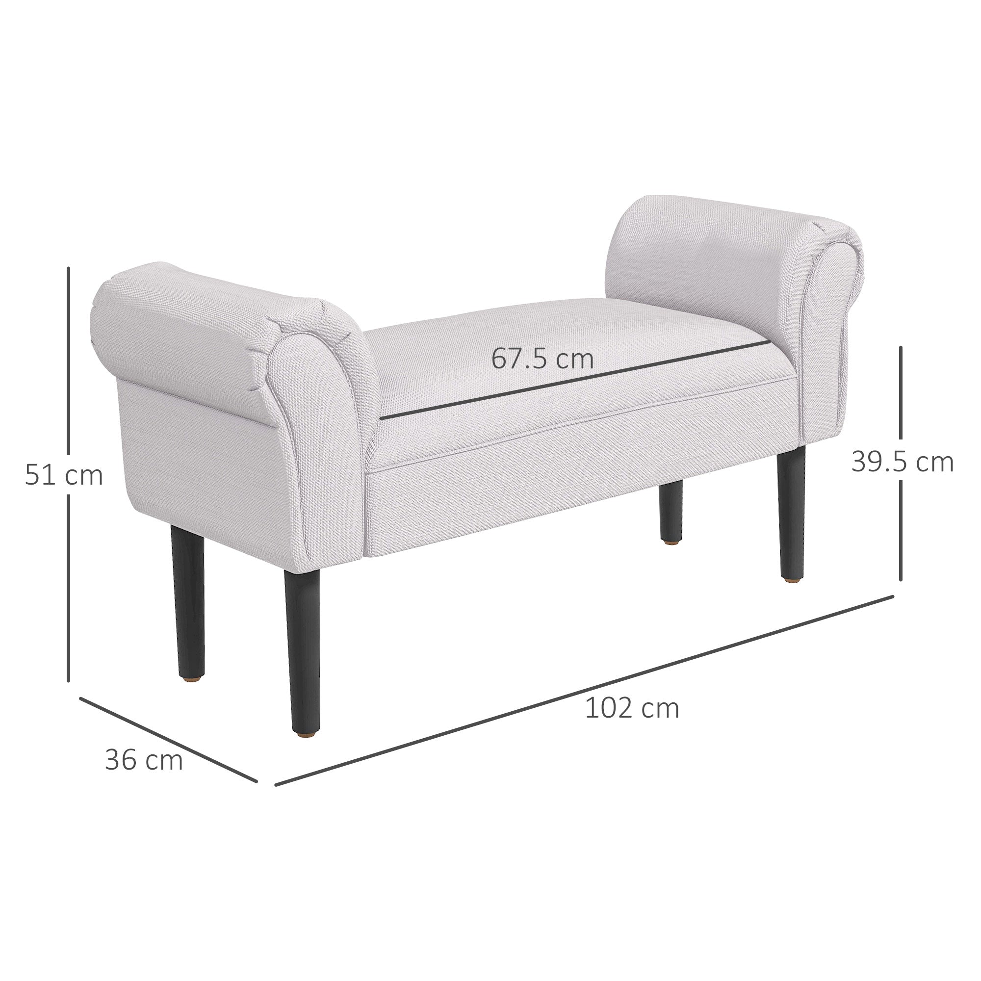 Easycomfort Panca Fondo Letto with Braccioli Arrotolati, Panca Imbottita per Camera da Letto, Grigio, 102x36x51cm