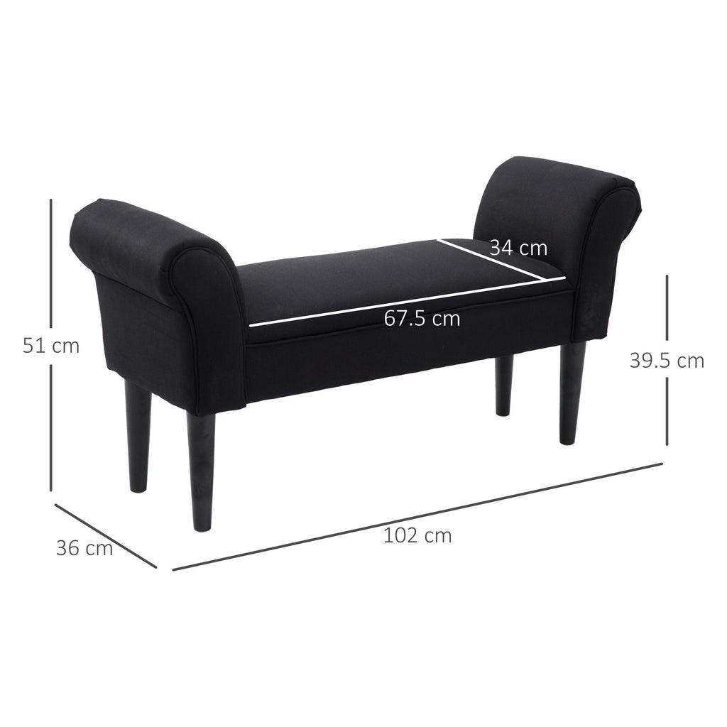 EasyComfort Panca Fondo Letto Imbottita with Braccioli Arrotolati, 102x35x51cm, black