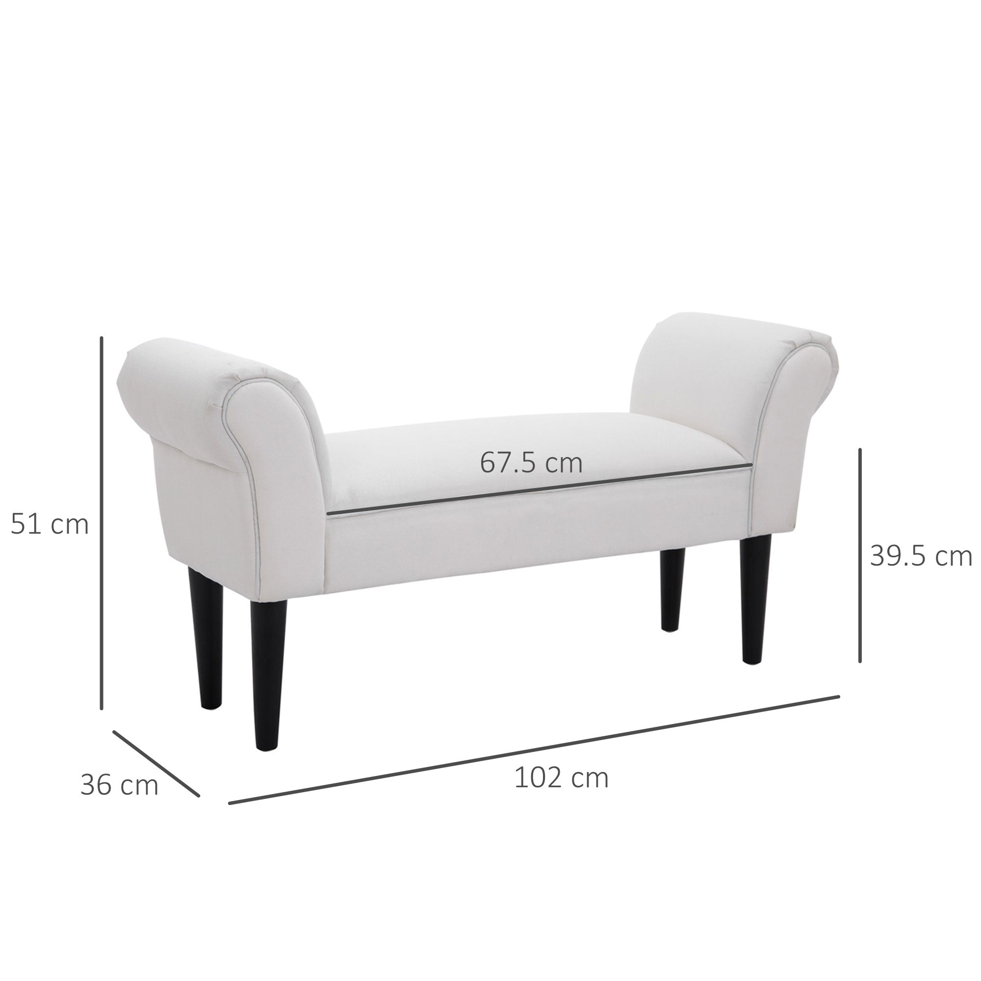 EasyComfort Panca Fondo Letto Imbottita with Braccioli Arrotolati e 4 Piedini, 102x35x51 cm, Grigia