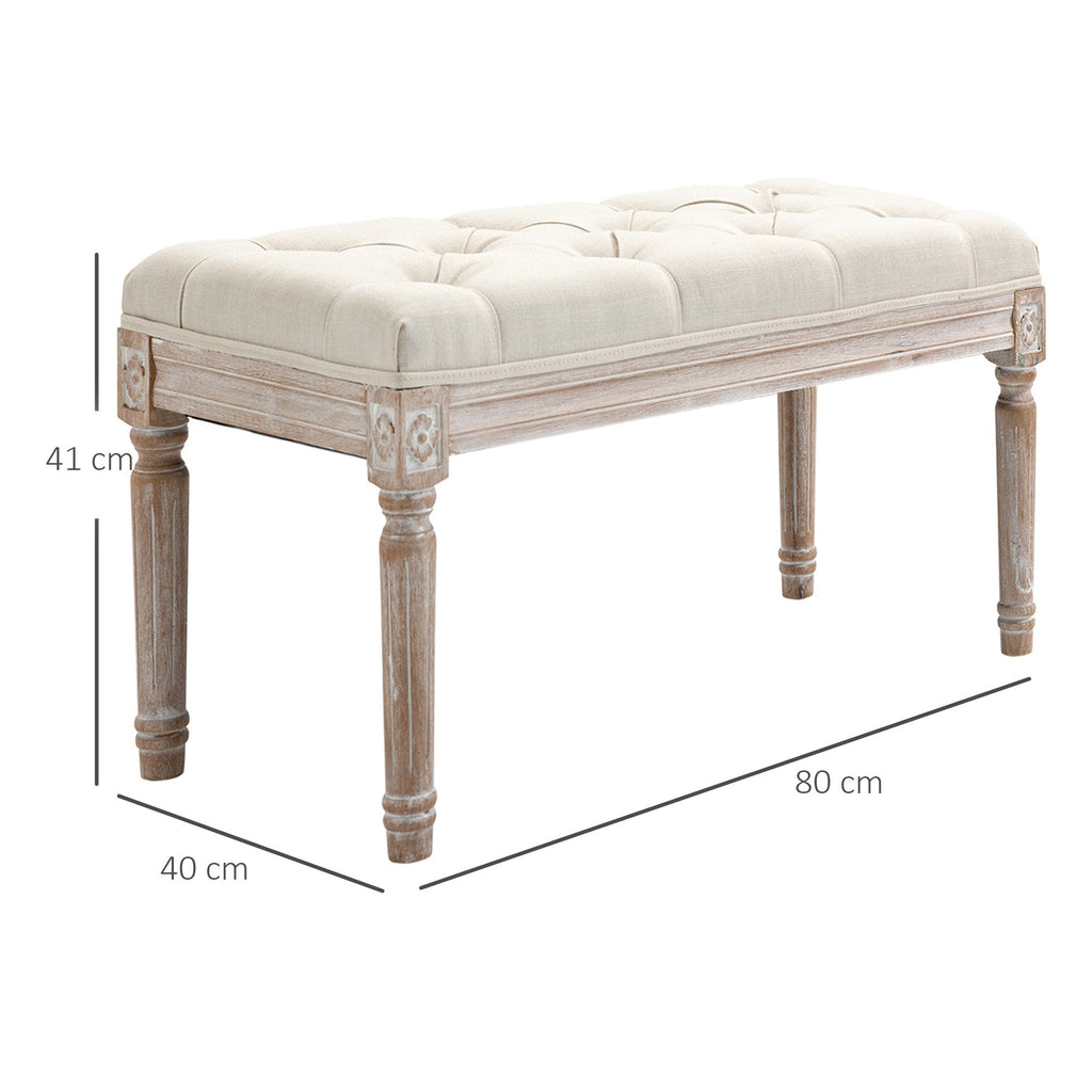 Easycomfort Panca Fondo Letto Imbottita with Rivestimento Effetto Lino e Gambe in Legno, 80x40x41cm, Beige