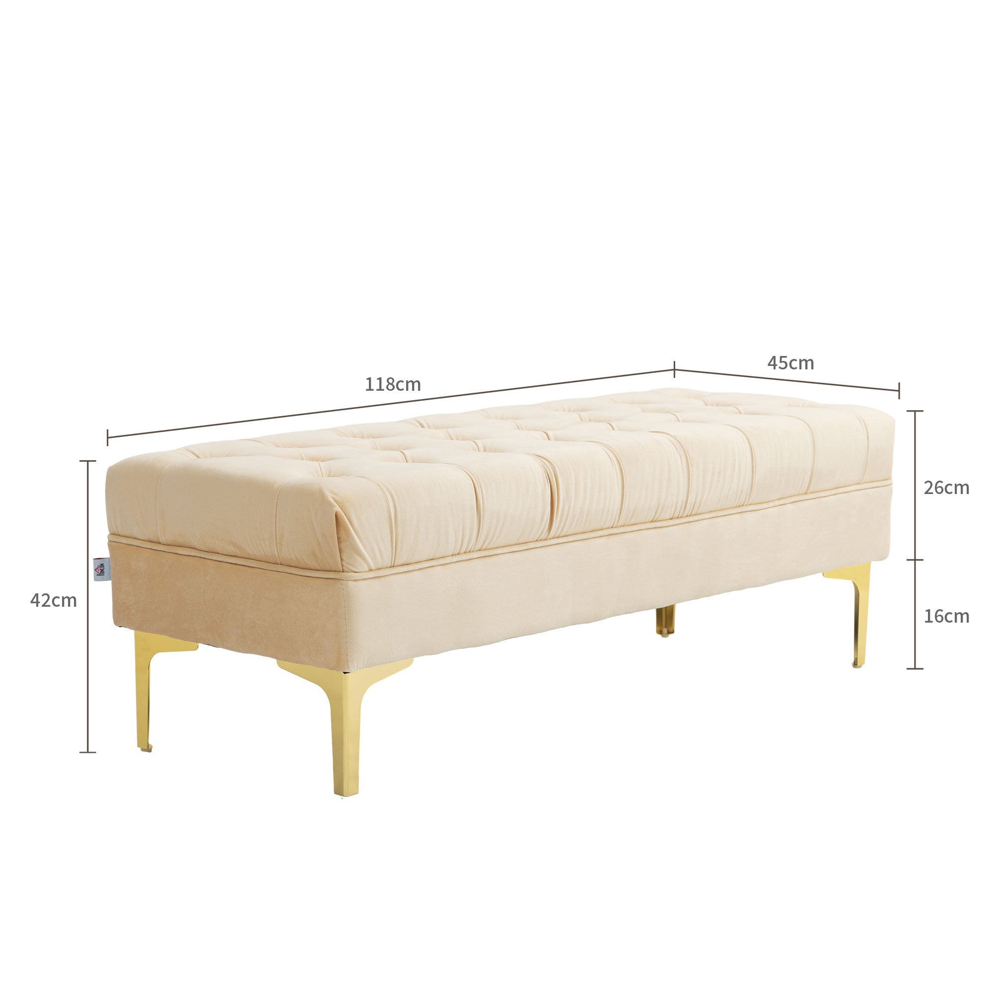 EasyComfort Panca Fondo Letto Imbottita with Rivestimento Trapuntato in Tessuto Effetto Velluto, 118x45x42 cm, Beige