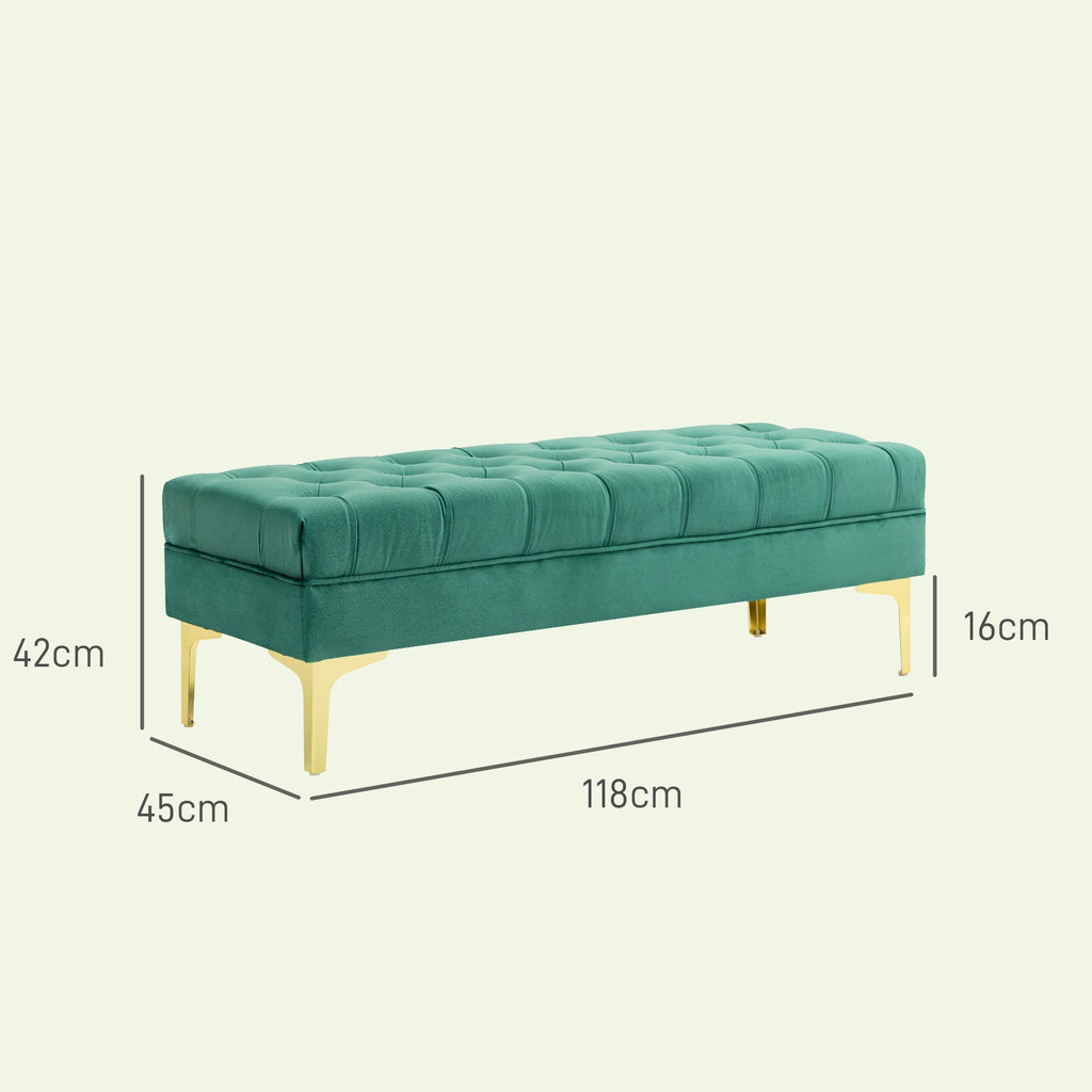 EasyComfort Panca Fondo Letto Imbottita with Rivestimento Trapuntato in Tessuto Effetto Velluto, 118x45x42 cm, Verde Scuro
