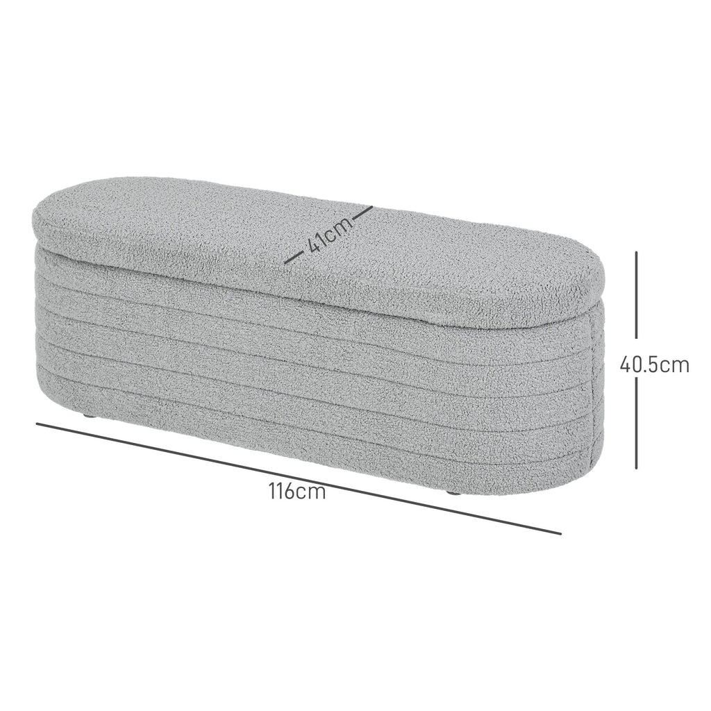 EasyComfort Panca Fondo Letto in Tessuto Teddy with Vano Contenitore, 116x41x40.5cm, Grigio Chiaro