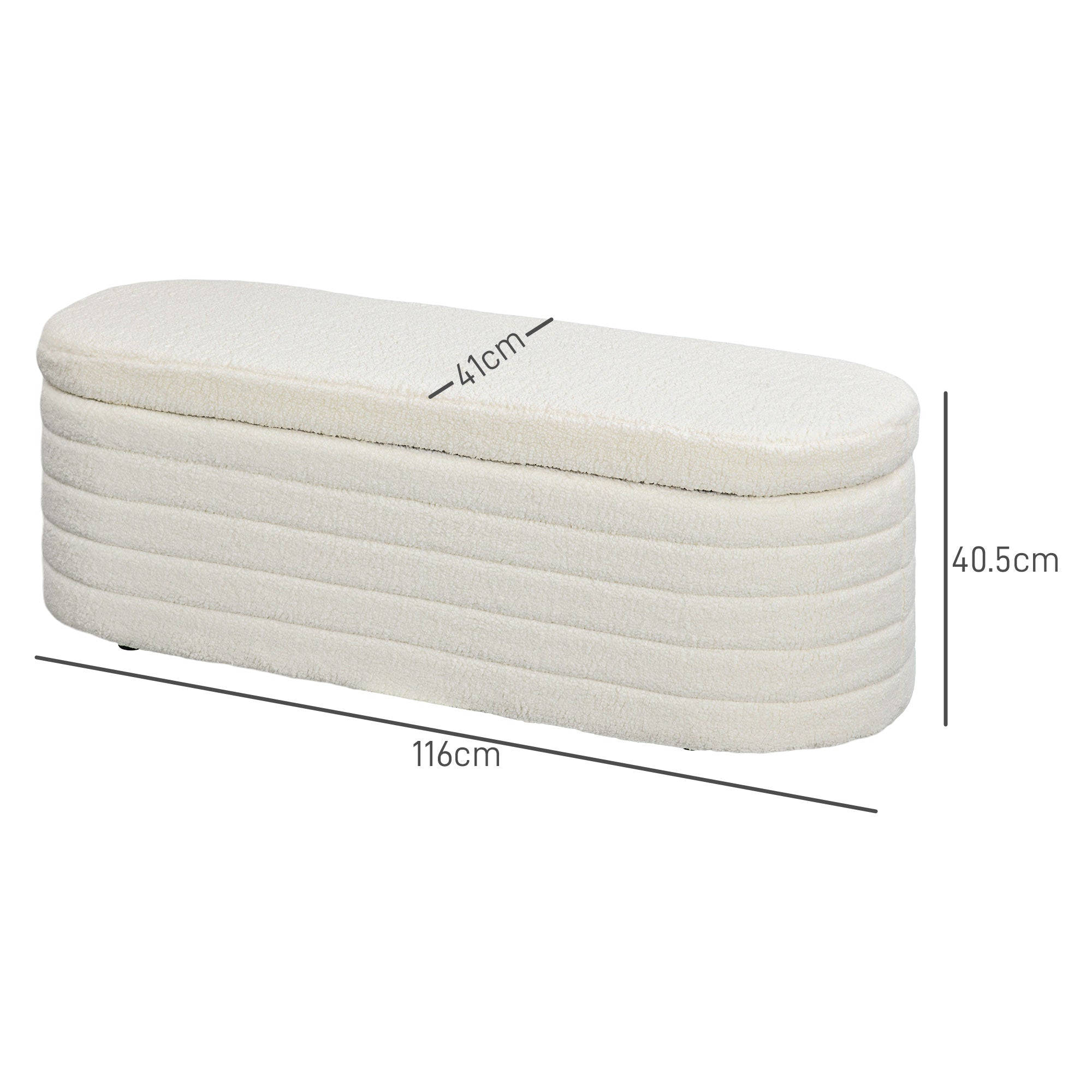 EasyComfort Panca Fondo Letto in Tessuto Teddy with Vano Contenitore per Ingresso e Camera, 116x41x40.5cm, Crema
