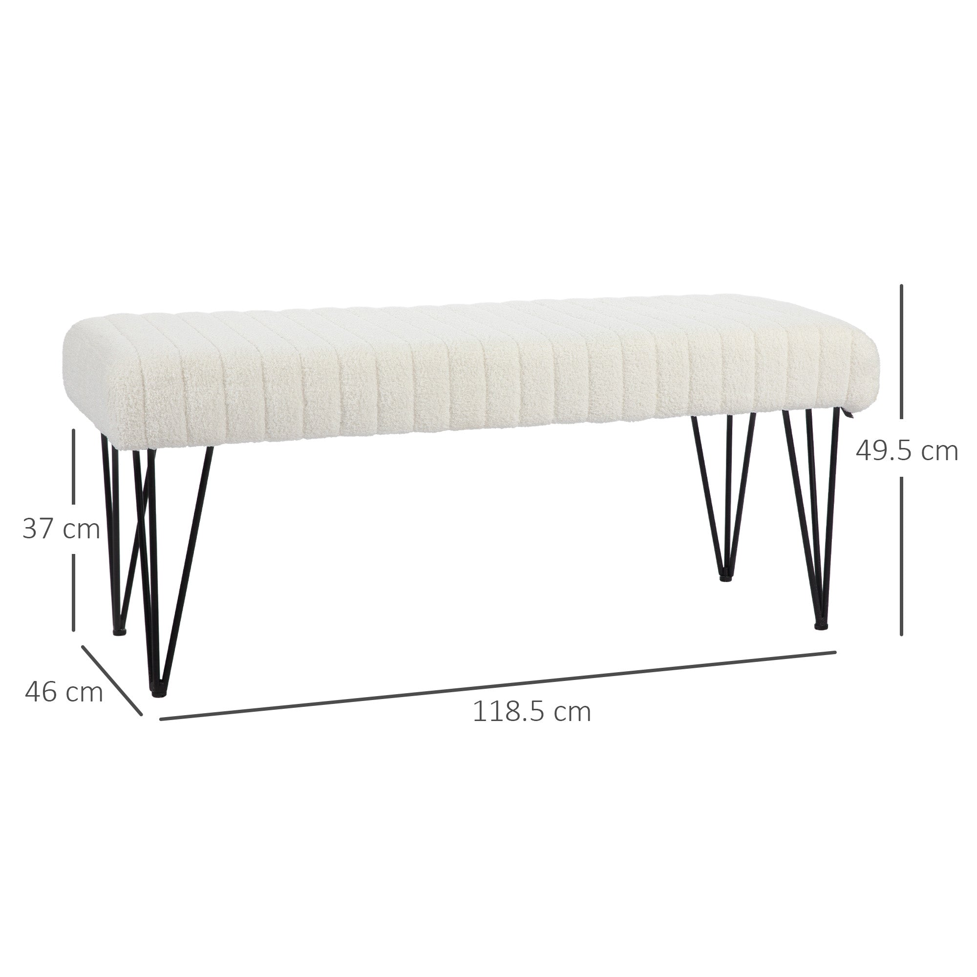 EasyComfort Panca Fondoletto Moderna with Gambe a Forcina, in Tessuto Effetto Ciniglia, Legno e Metallo, 118.5x46x49.5 cm, Crema