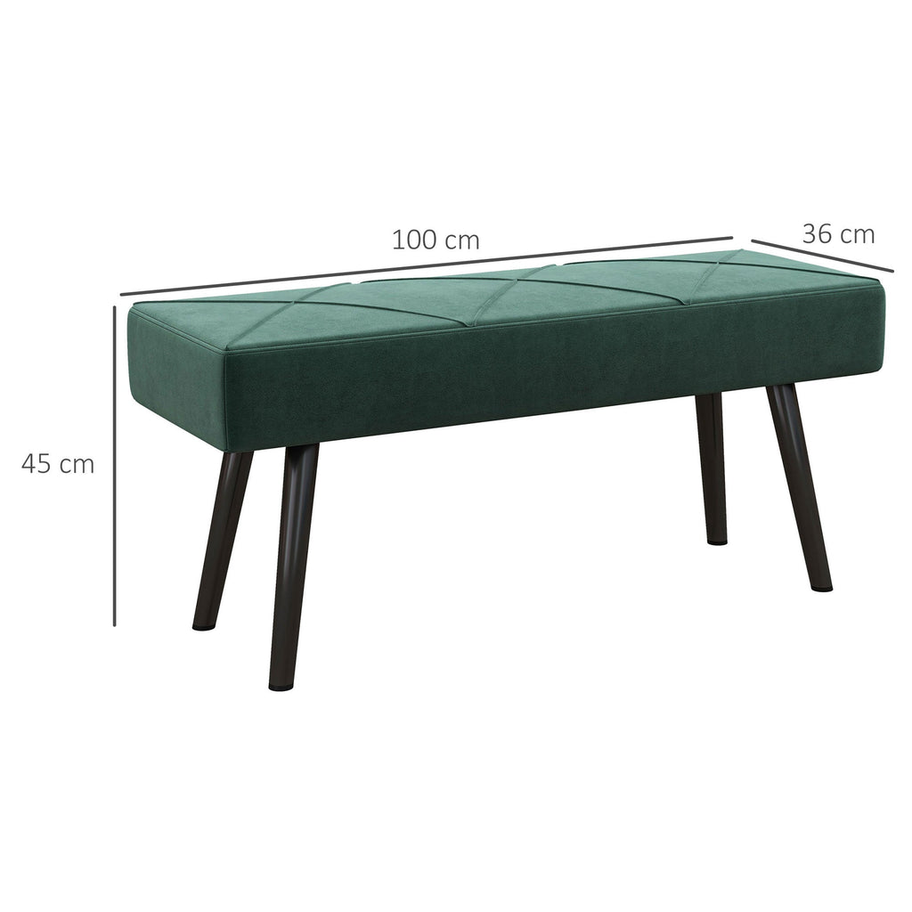 EasyComfort Panca Imbottita Fondoletto in Tessuto Effetto Velluto e Acciaio, 100x36x45 cm, Verde e black