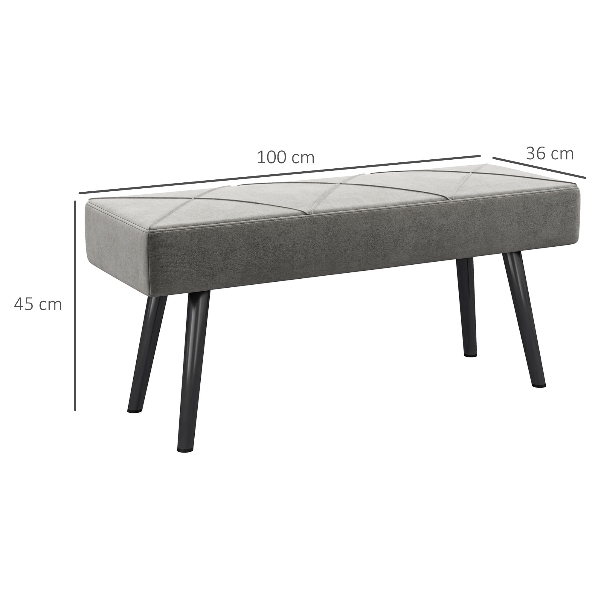 EasyComfort Panca Imbottita Fondoletto in Velluto with Gambe in Acciaio, 100x36x45cm, Grigio