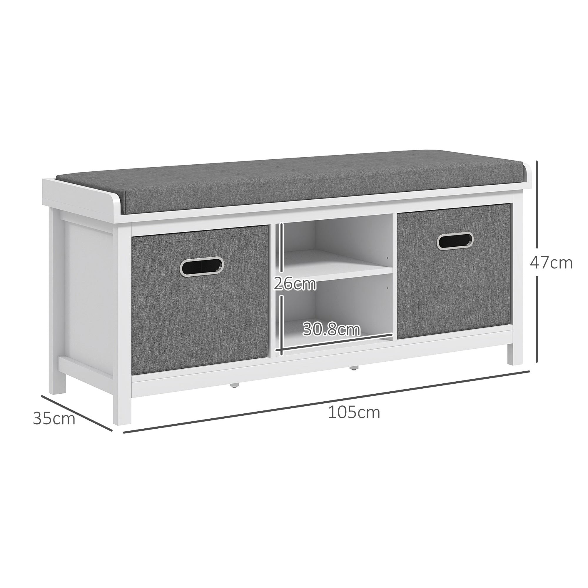 EasyComfort Panca Scarpiera with Ripiano Regolabile a 3 Livelli e 2 Cassetti, in Truciolato, 105x35x47 cm, Bianca e Grigia