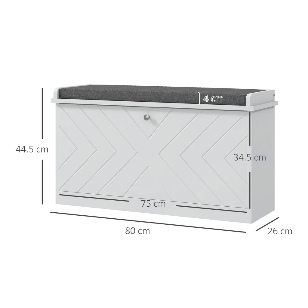 EasyComfort Panca Scarpiera Salvaspazio with Cuscino e Cassetto Ribaltabile per 8 Paia di Scarpe, white