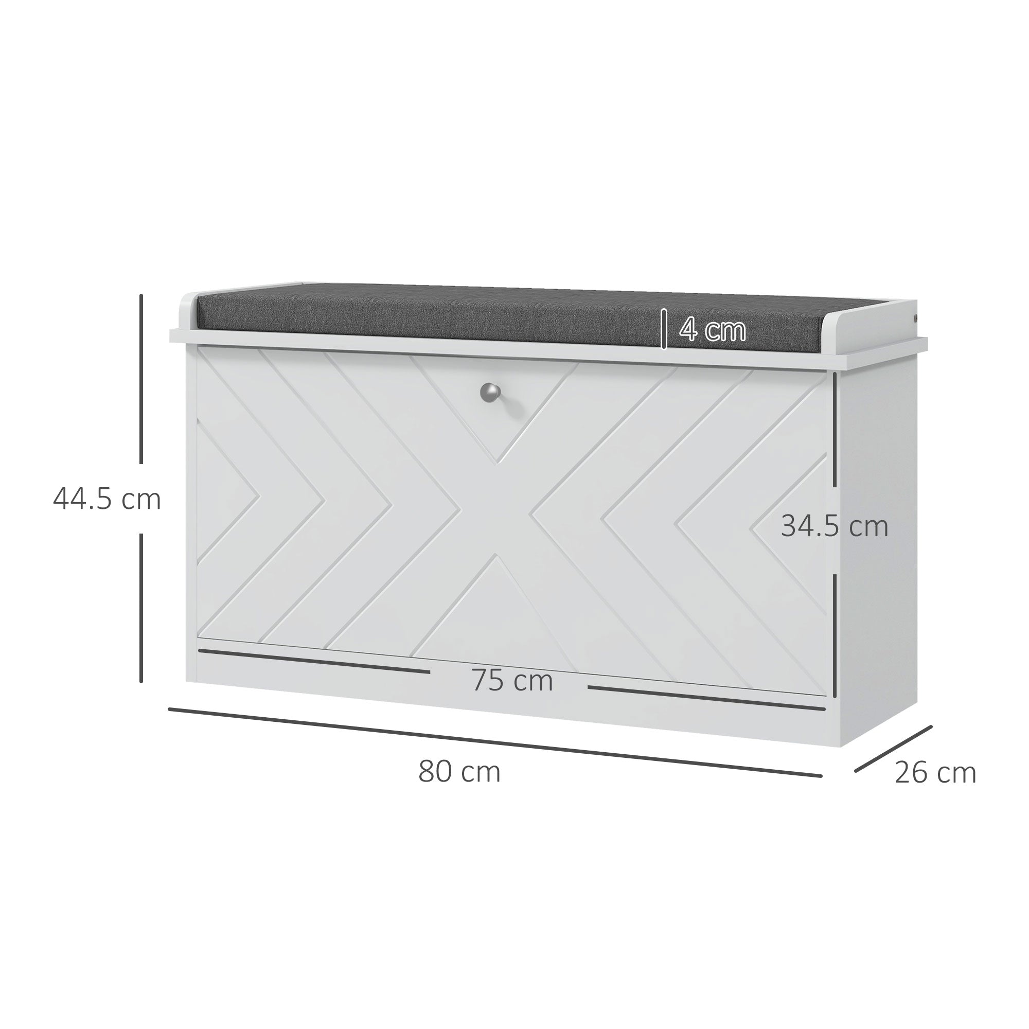 EasyComfort Panca Scarpiera Salvaspazio with Cuscino e Cassetto Ribaltabile per 8 Paia di Scarpe, white