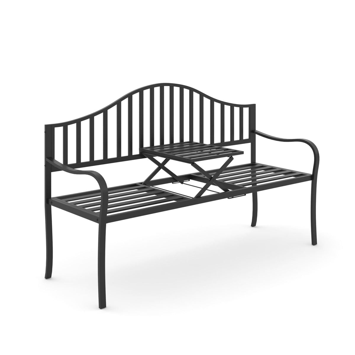 EasyComfort 2-zits tuinbank met uitschuifbare tafel 150 x 53 x 95 cm zwart