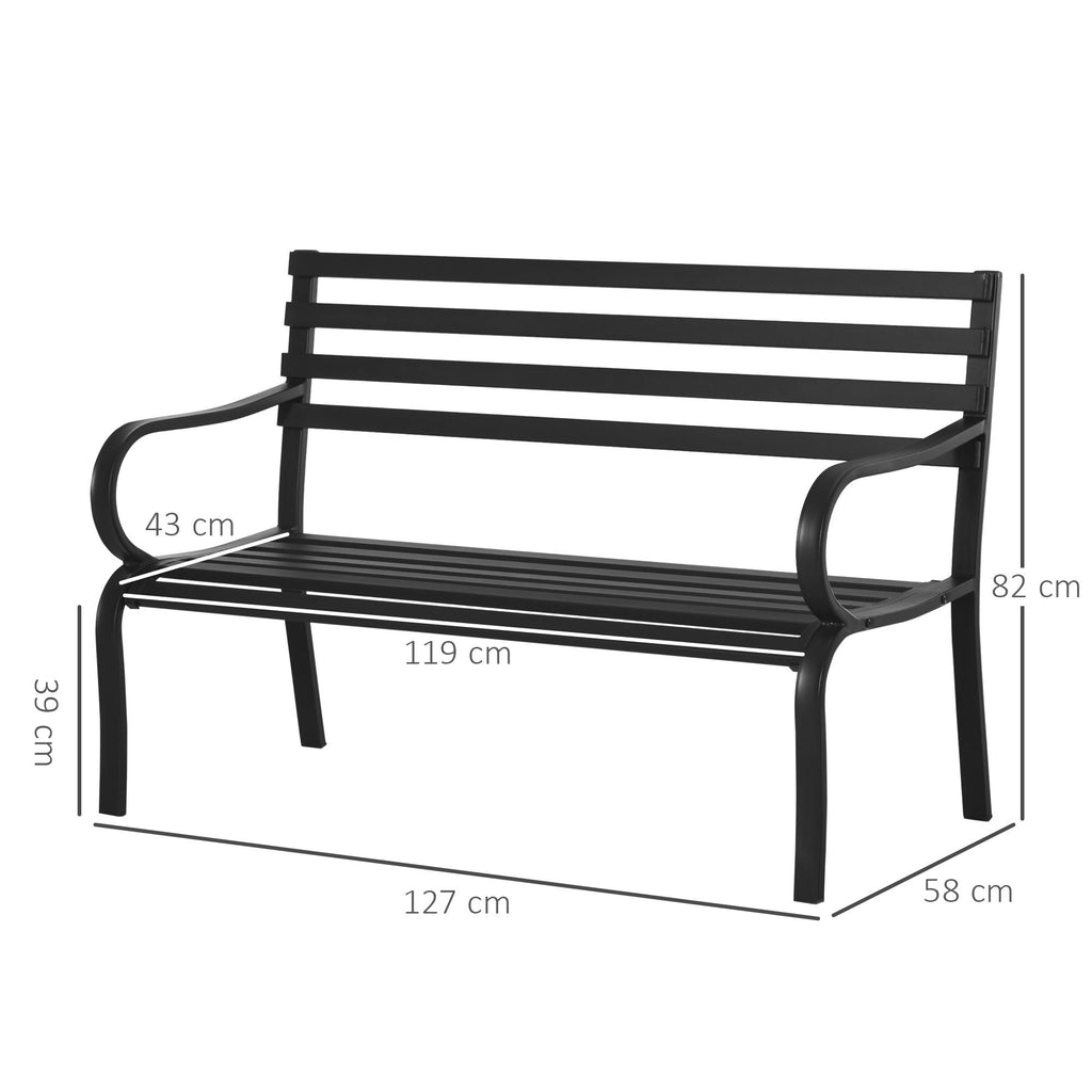 Easycomfort Panchina da Esterno in Metallo Impermeabile black, Panca da Giardino a due Posti, 127 x 62 x 82cm - Max 240kg