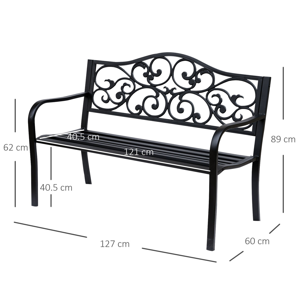 EasyComfort Panchina da Giardino 2-zits tuinbank, 127x60x89 cm, zwart