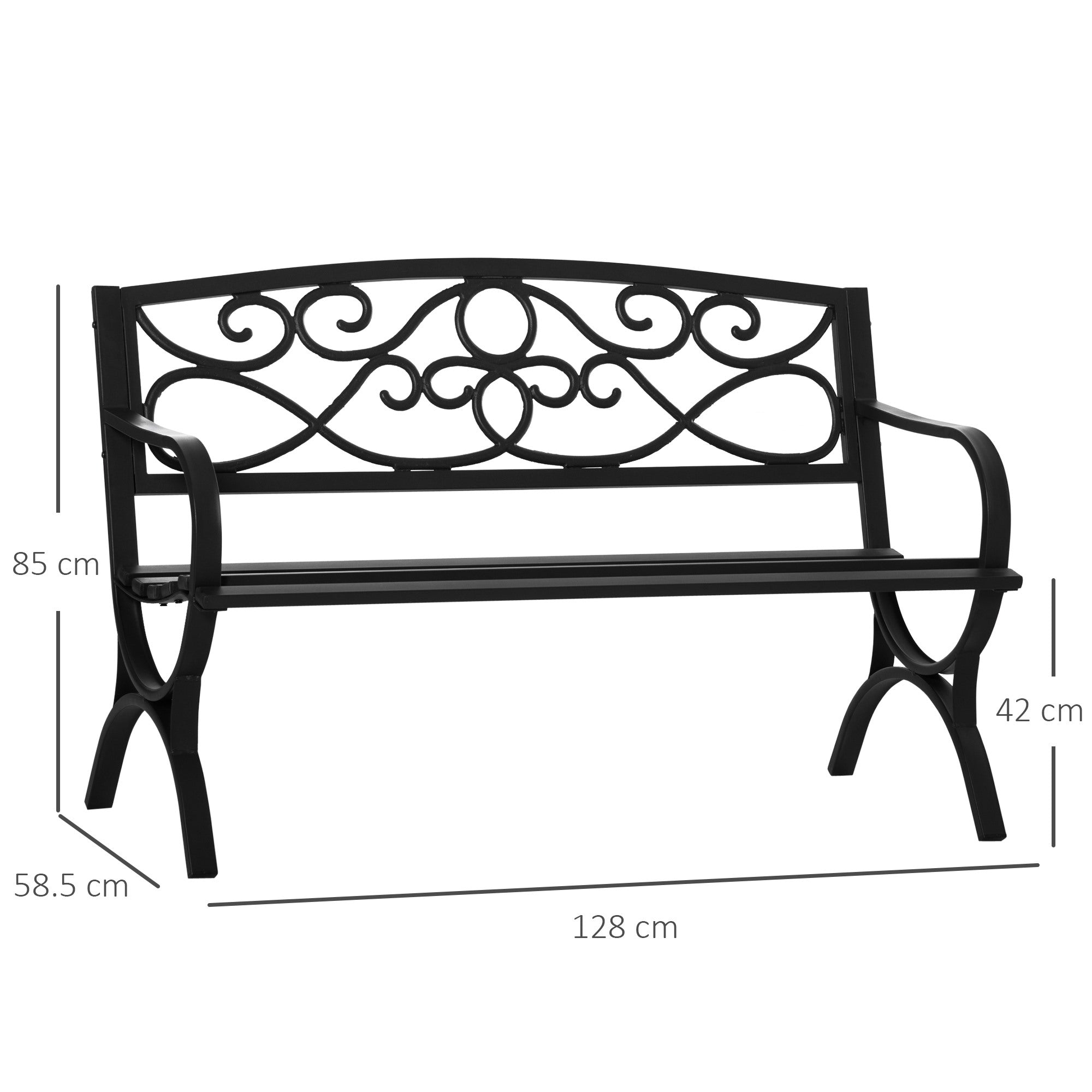 EasyComfort 2-zits tuinbank staal en gietijzer 128x58.5x85 cm zwart