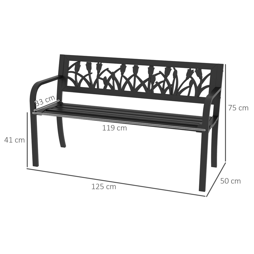 EasyComfort 2-persoons tuinbank staal met bloemendecor 125x50x75 cm