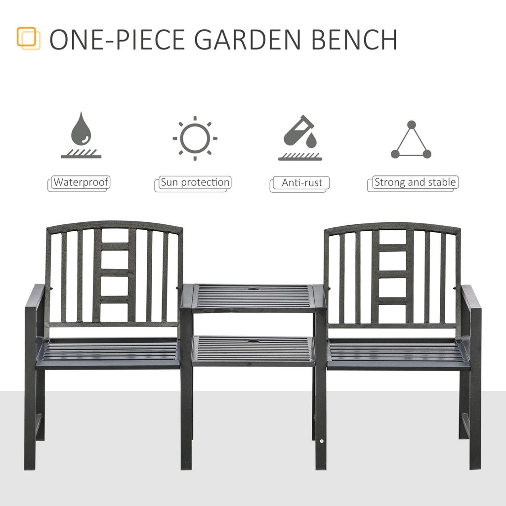 EASYCOMFORT Modern 2-Seater Garden Bench with Coffee Table and Umbrella Hole