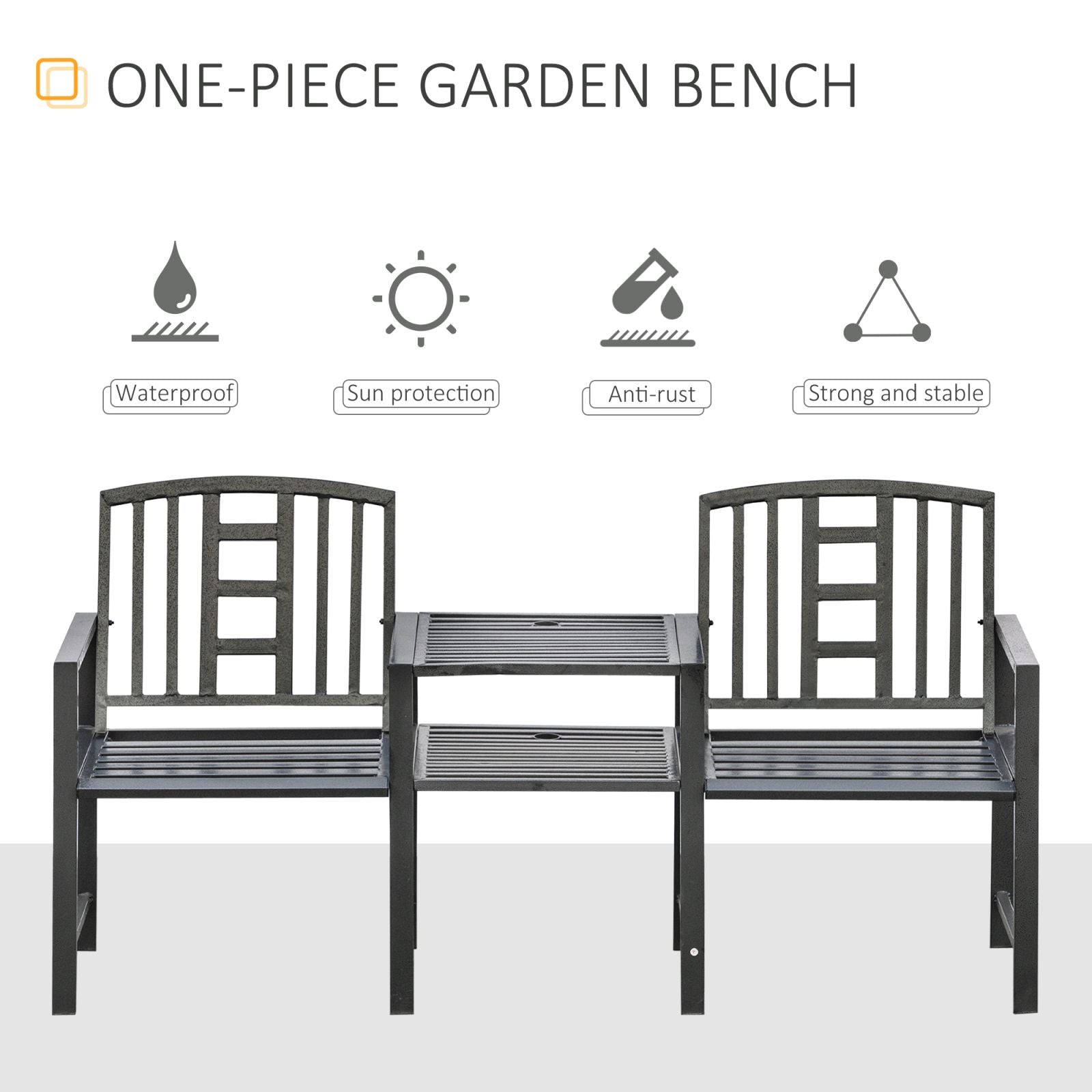 EASYCOMFORT Modern 2-Seater Garden Bench with Coffee Table and Umbrella Hole