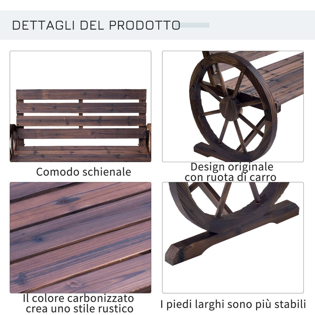 EASYCOMFORT Country Style Garden Bench for 2 People with Wheel Armrests in Brown Wood