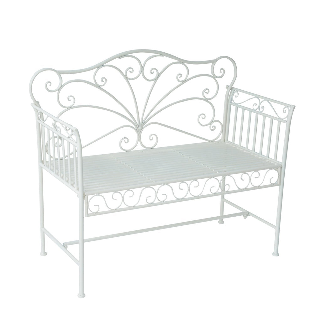 EASYCOMFORT Romantic Style Two-Seater Garden Iron Bench, White, 109.5x51x95.5cm