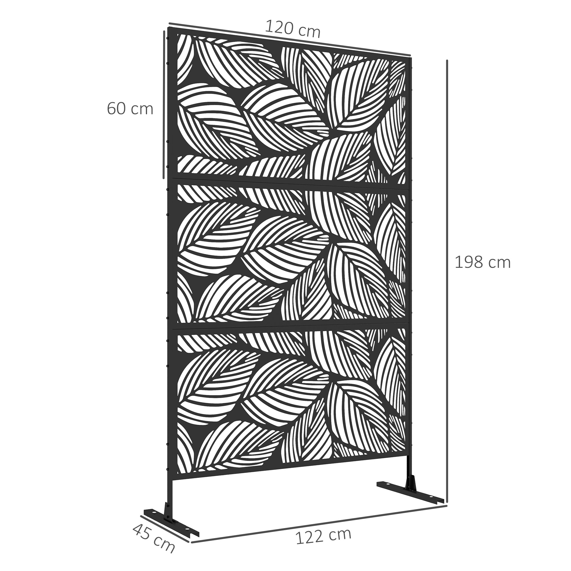 EasyComfort Paravento da Esterno Decorativo in Acciaio Traforato with Design a Foglie, 122x198cm, black