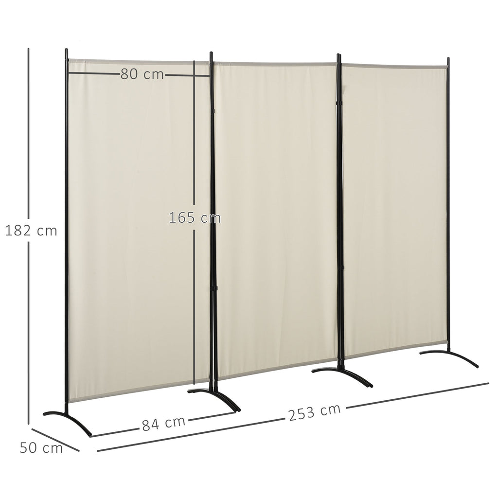 EasyComfort Paravento Separé da Interno a 3 Pannelli Pieghevole in Metallo e Poliestere, 253x50x182cm, Beige