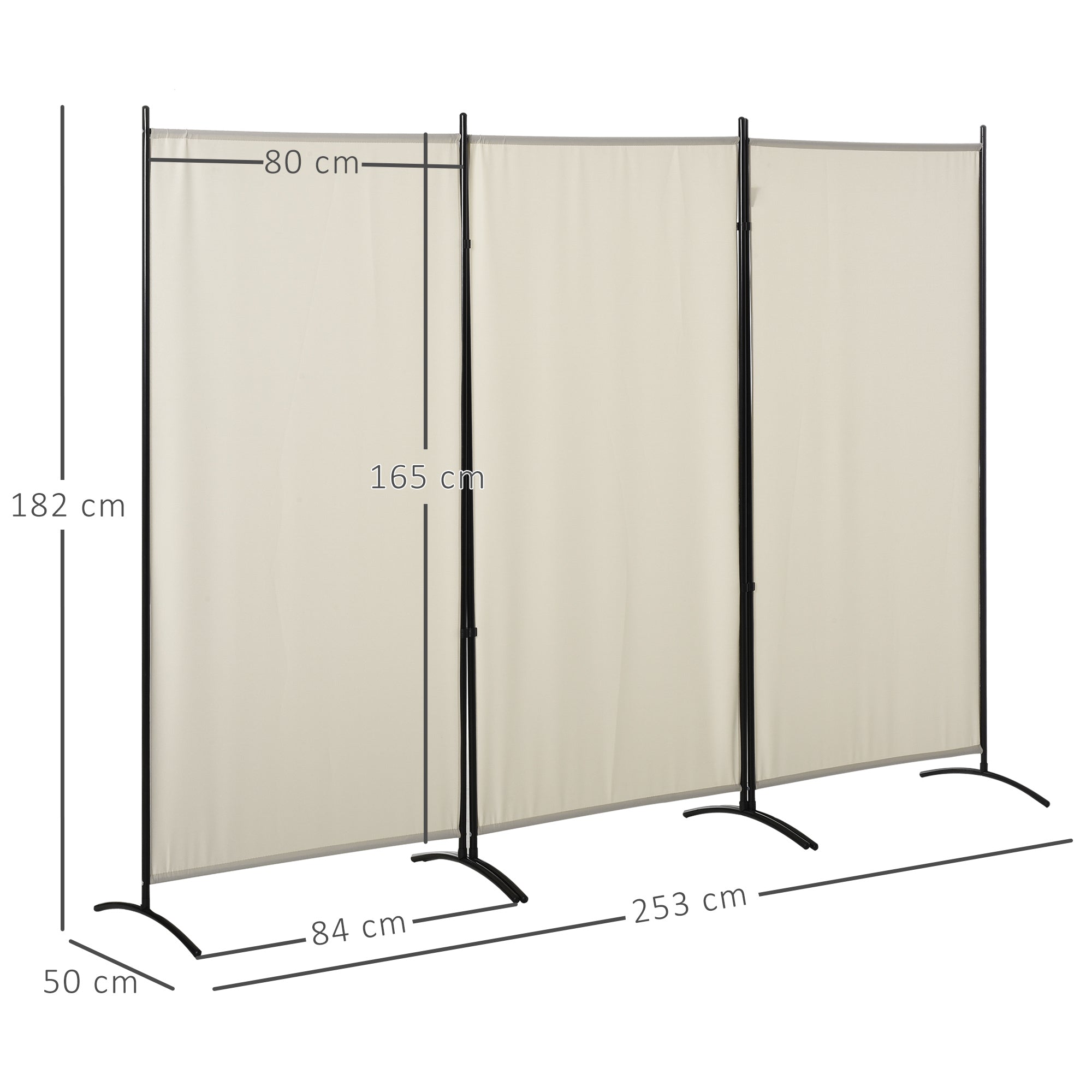 EasyComfort Paravento Separé da Interno a 3 Pannelli Pieghevole in Metallo e Poliestere, 253x50x182cm, Beige