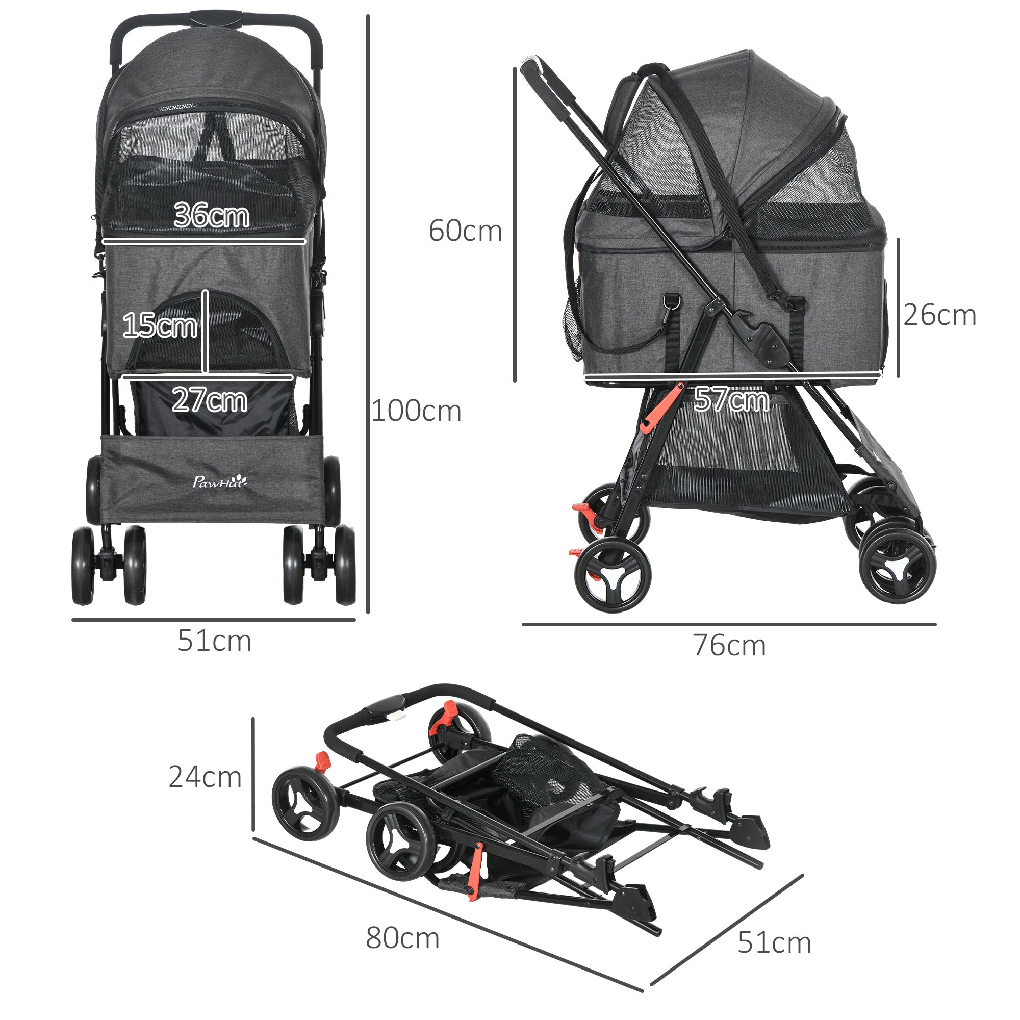 EasyComfort 3-in-1 hondenbuggy, draagtas en transportbox, grijs