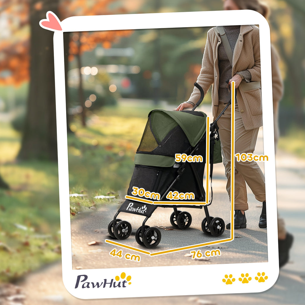 EasyComfort Passeggino per Cani con 2 Finestre a Rete, in Acciaio e Tessuto Oxford, 76x44x103 cm, Nero e Verde Scuro