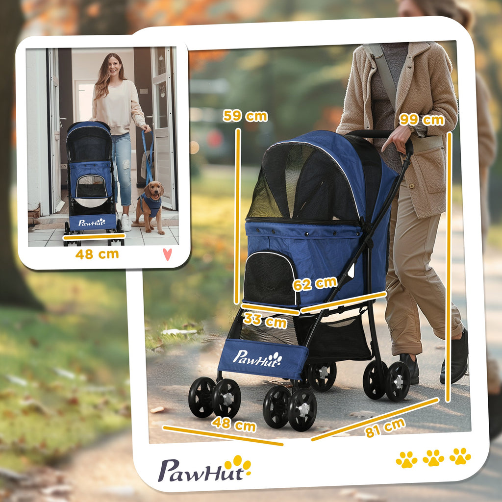 EasyComfort Hondenbuggy met mand, kussen en 2 veiligheidslijnen, tot 10 kg, zwart/donkerblauw