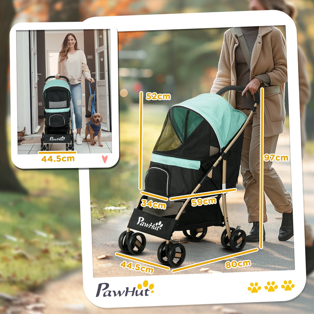 EasyComfort Passeggino per Cani Piccoli Pieghevole con Copertura Antipioggia, Cestino e Guinzaglio Integrato, Verde