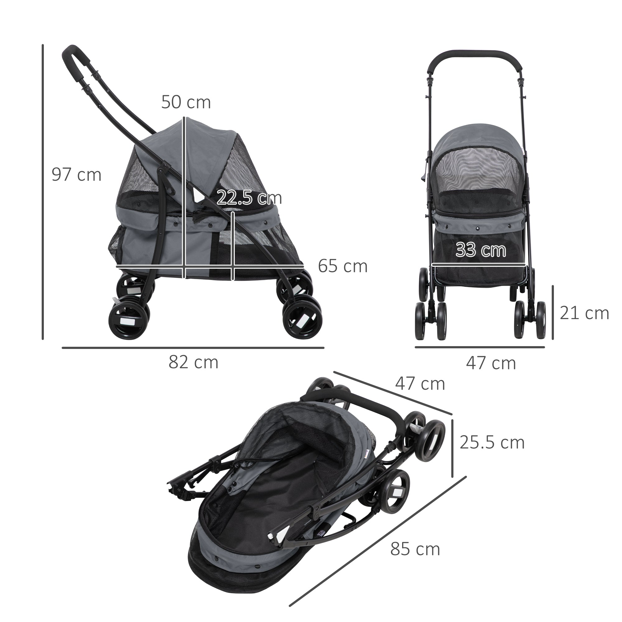 EasyComfort Opvouwbare hondenbuggy met verstelbaar dak 82x47x97 cm