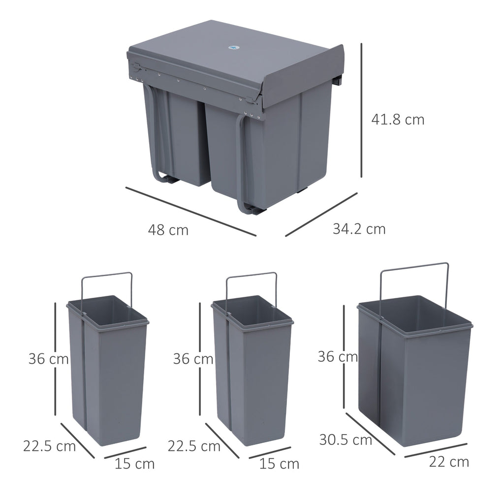 Easycomfort Pattumiera Estraibile with 3 Contenitori per Raccolta Differenziata, Capacità Totale 40L, 48x34.2x41.8cm Grigio