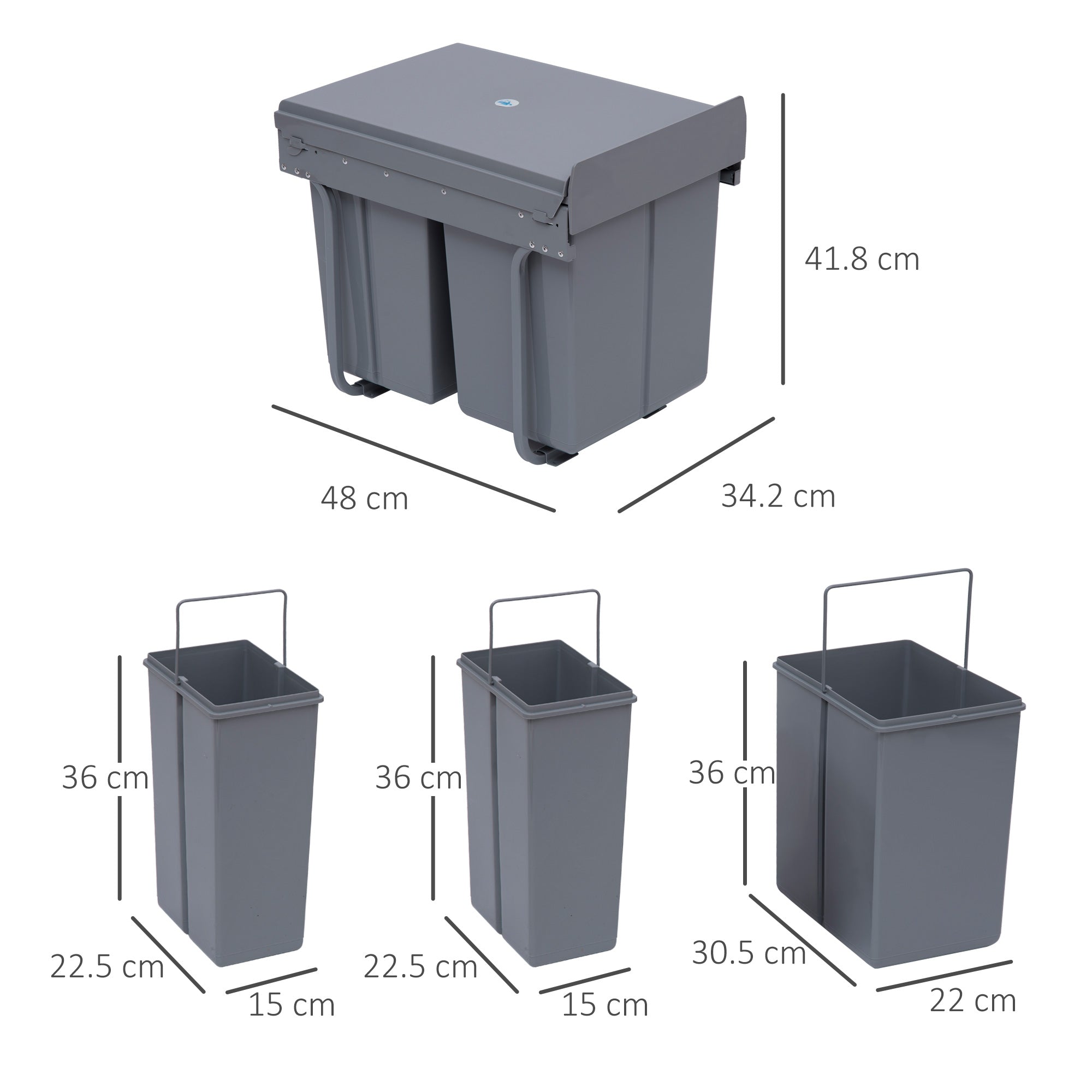 Easycomfort Pattumiera Estraibile with 3 Contenitori per Raccolta Differenziata, Capacità Totale 40L, 48x34.2x41.8cm Grigio