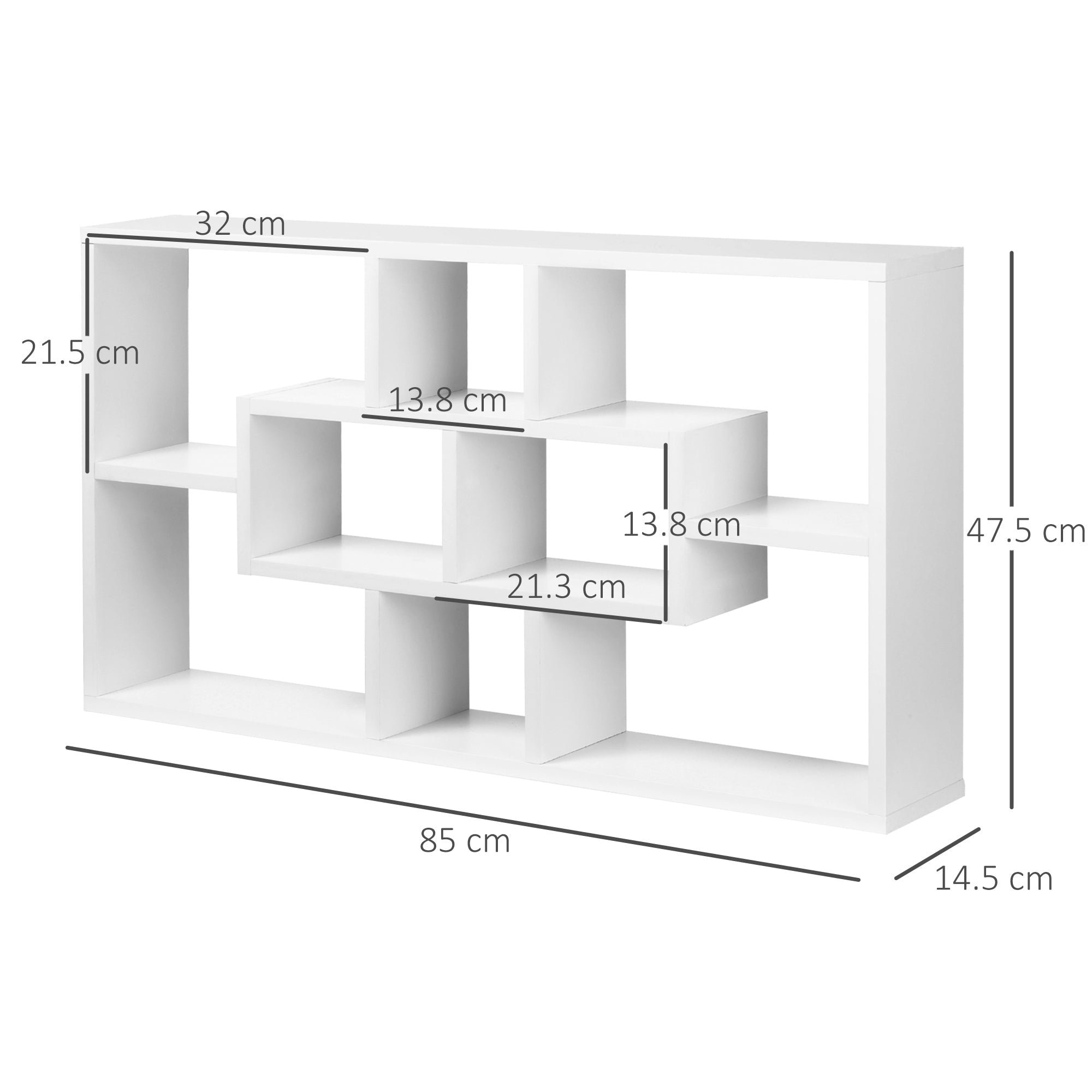 Easycomfort Pensile Libreria da Parete Sospesa 8 Vani in 3 Diverse Dimensioni, Mensola da Muro Design Antiribaltamento Pannelli di Truciolare white 85x14.5x47.5cm Capacità: 20kg