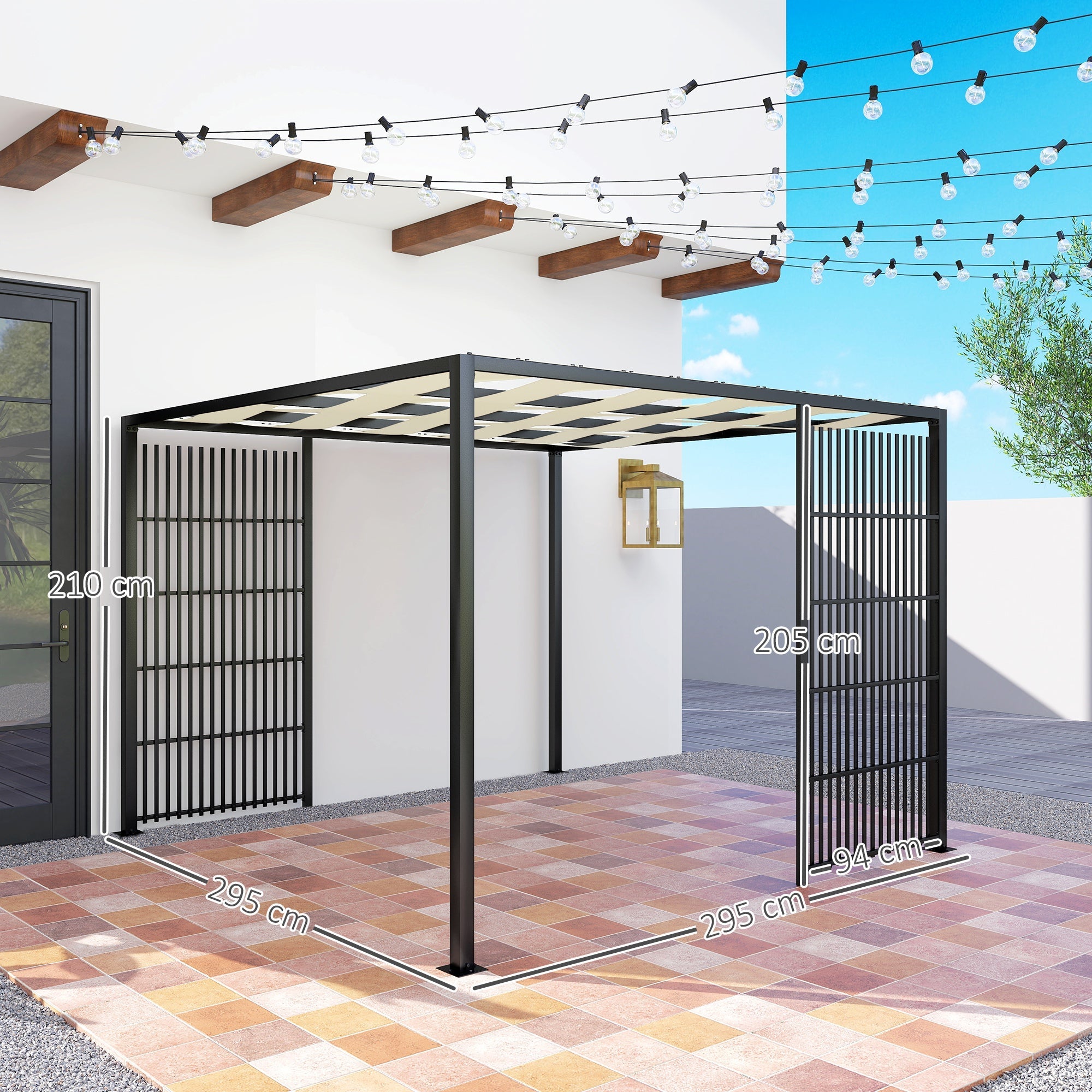 EasyComfort Pergola 3x3 m Gazebo met golvend dak en zijpanelen, zwart