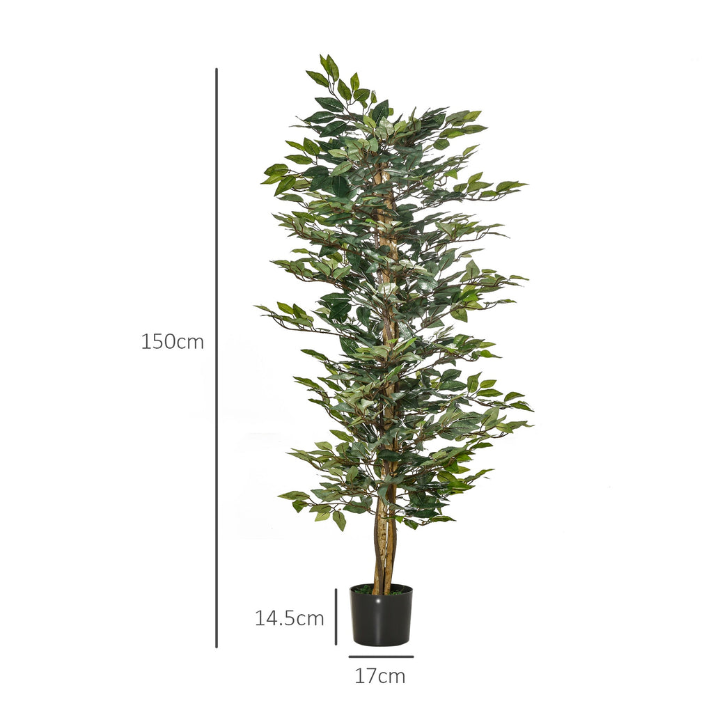 EasyComfort Pianta Finta di Ficus Alta 150cm, Decorazione per Interno ed Esterno with Vaso Incluso