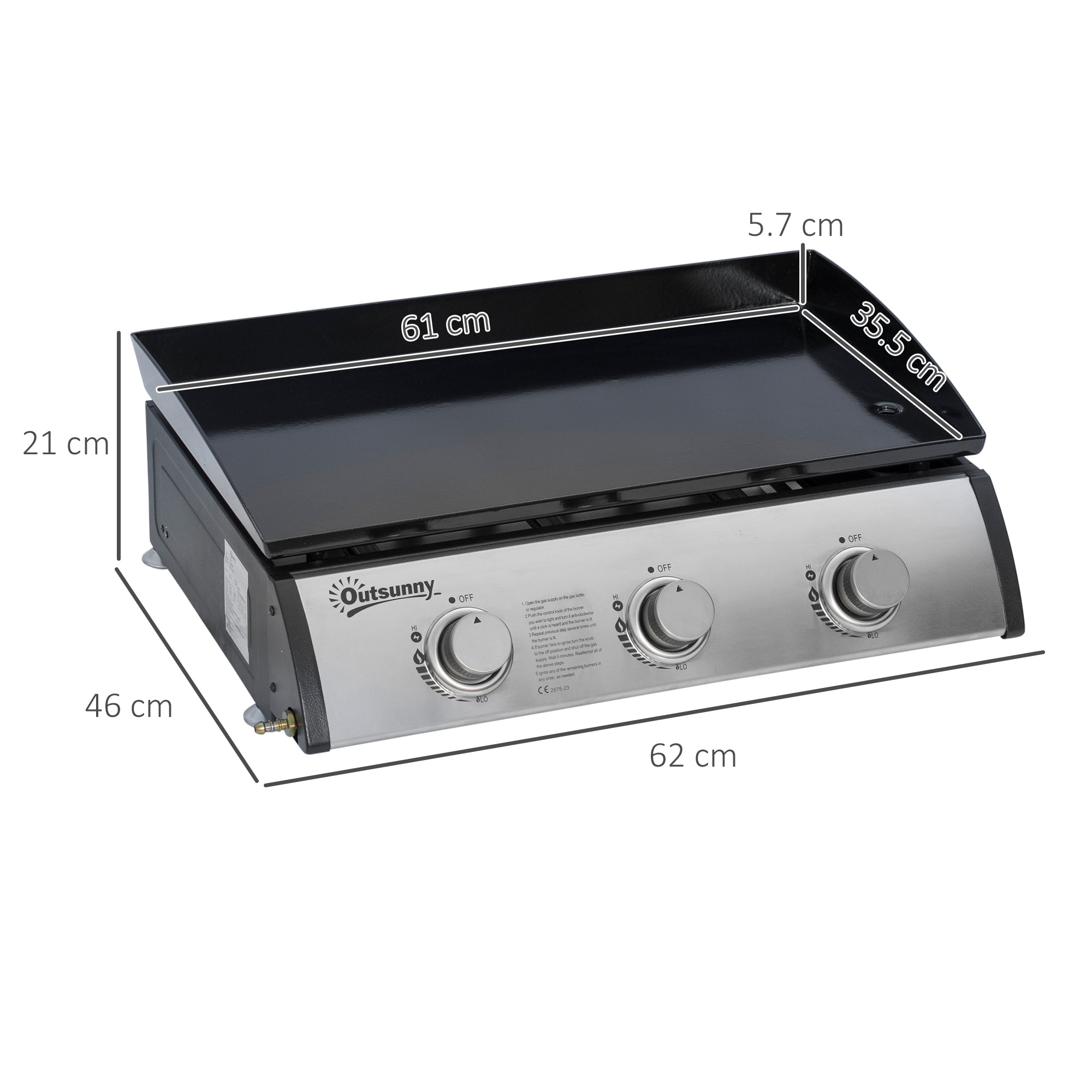 EasyComfort Piastra Barbecue a Gas Antiaderente da Tavolo with 3 Bruciatori da 3kW, 62x46x21cm, black