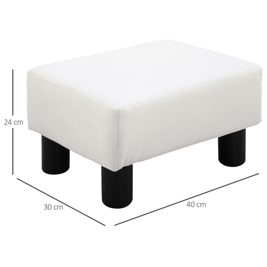 EasyComfort Poggiapiedi Rettangolare Imbottito e Rivestito in Finta Pelle Bianca, per Soggiorno e Ingresso, 40x30x24 cm