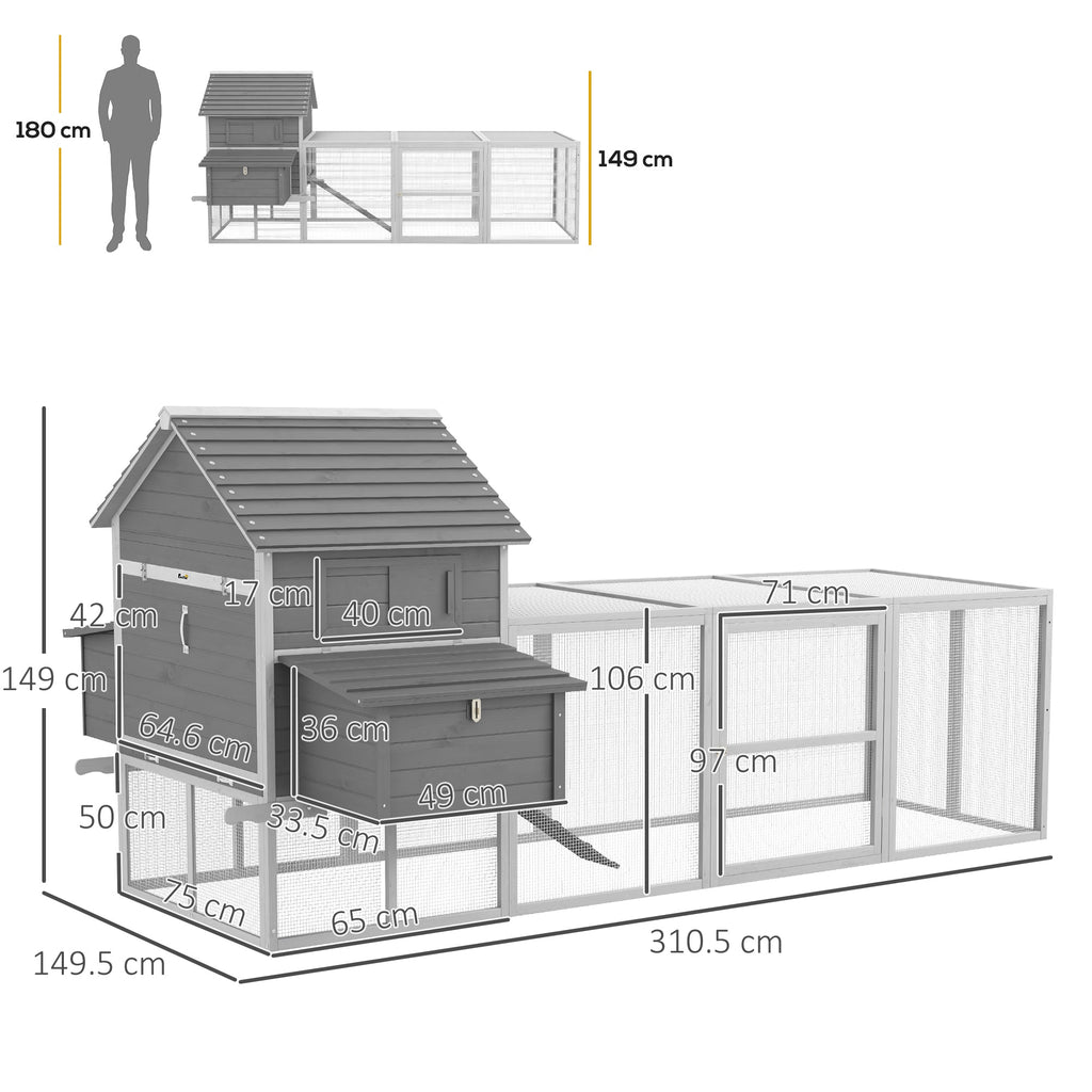 EasyComfort Tuinkippenhok prefab 310.5x149.5x149 cm, grijs