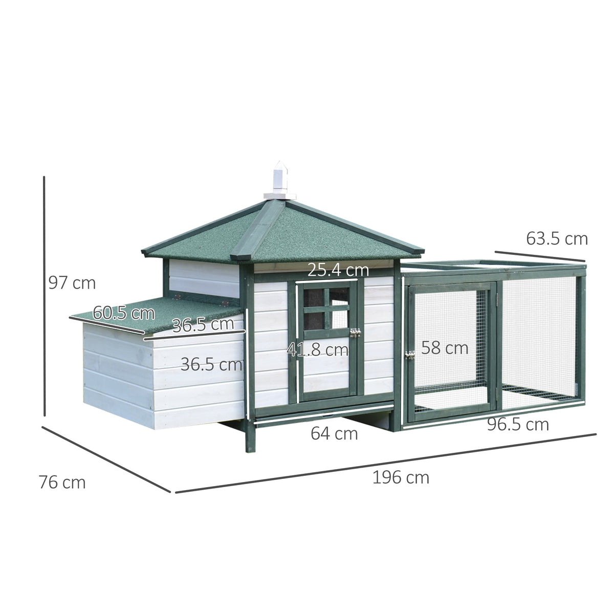 EasyComfort Prefab houten kippenhok 196x76x97 cm, wit/groen