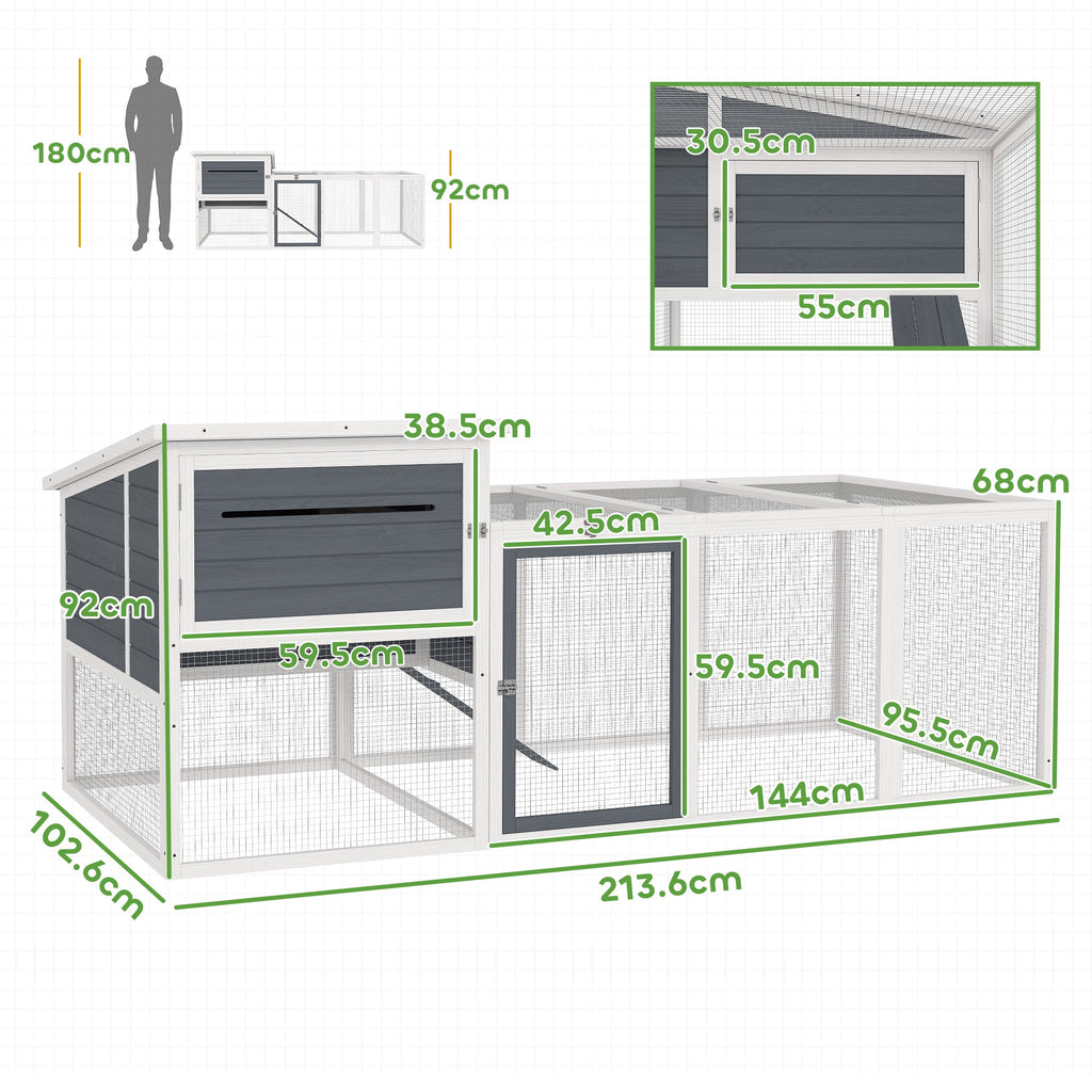EasyComfort Kippenhok met nest & buitenren voor 2-4 kippen, 214x101x91.5 cm
