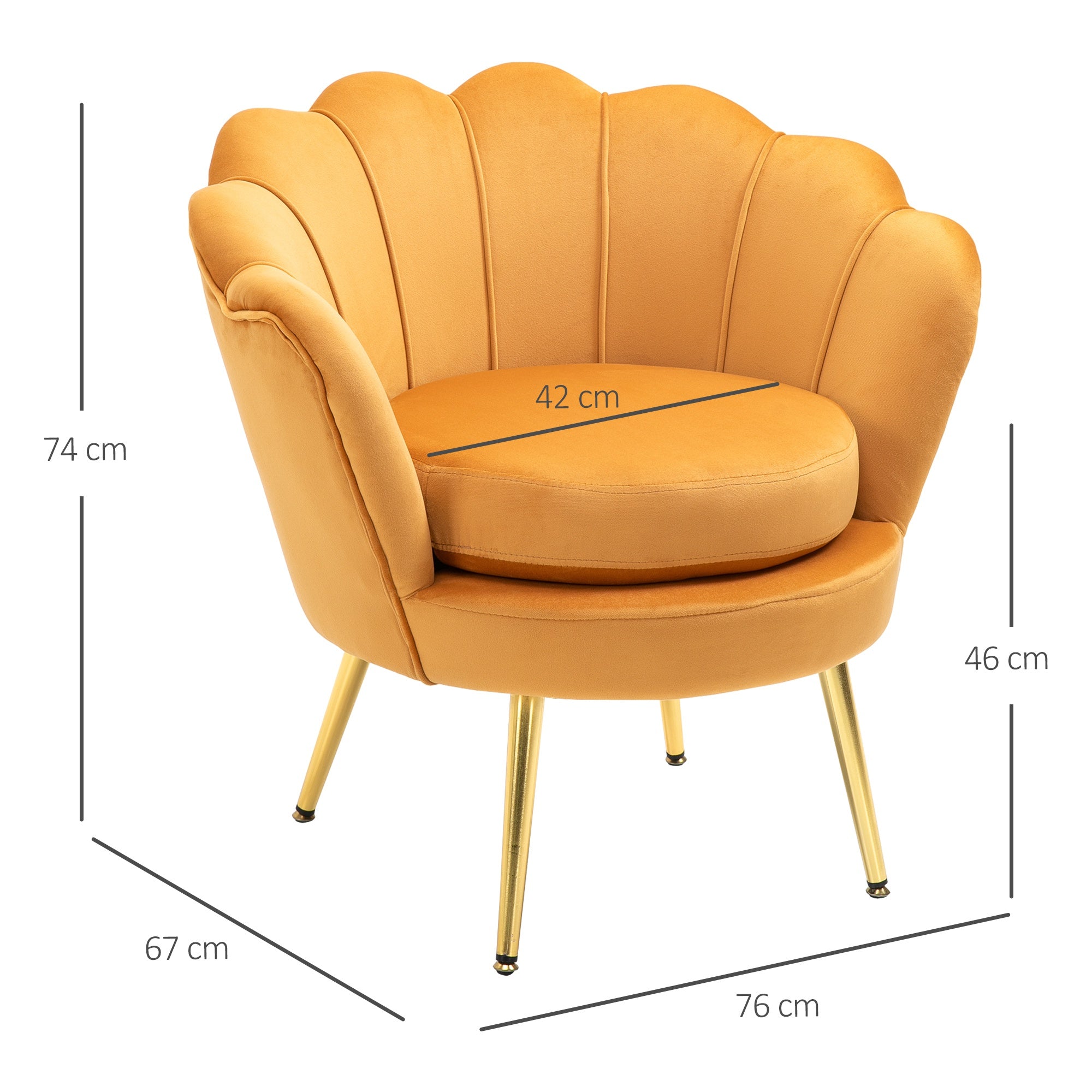 EasyComfort Conchiglia fauteuil, retro-design, geel, 76x67x74 cm