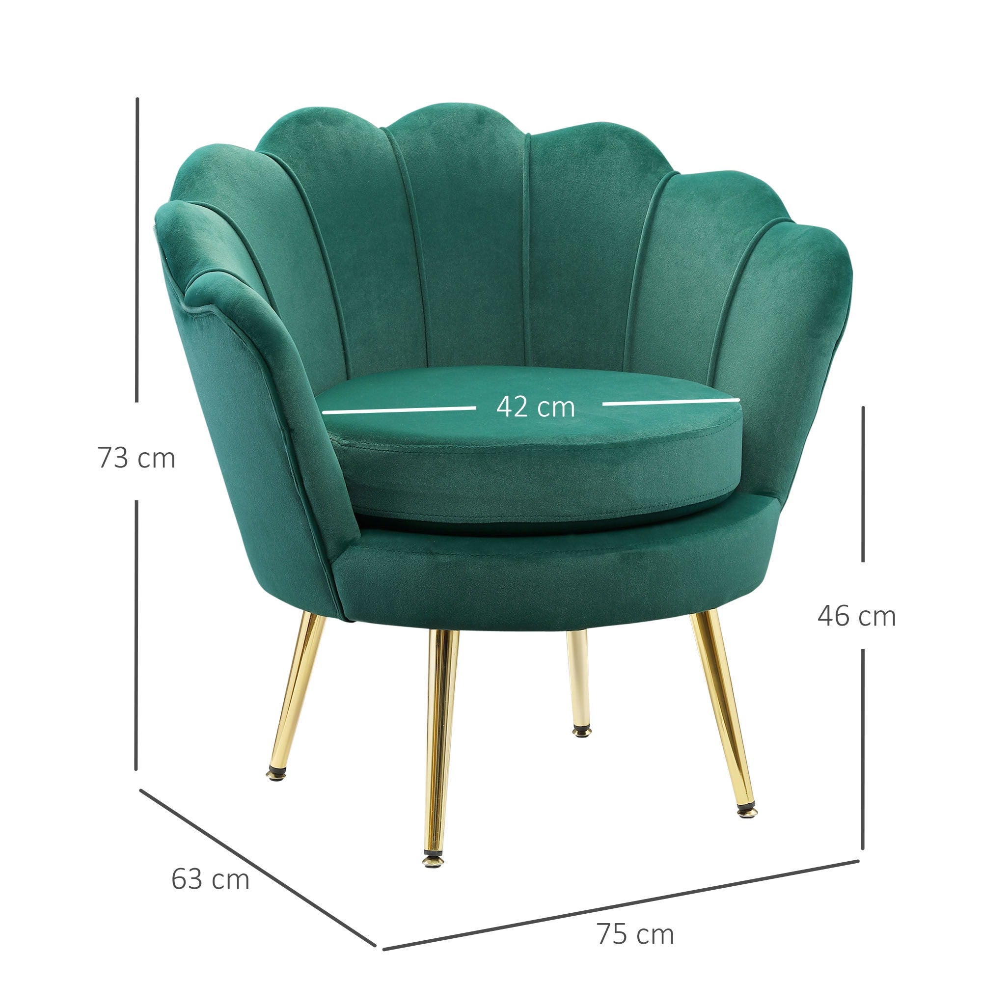 EasyComfort Conchiglia fauteuil, donkergroen velours, 76x67x74 cm
